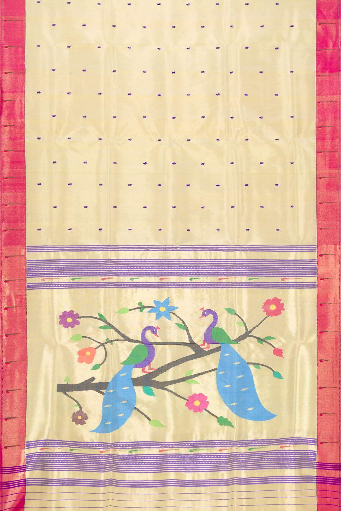 Cream with Gold Color Paithani Silk Saree - Image 6
