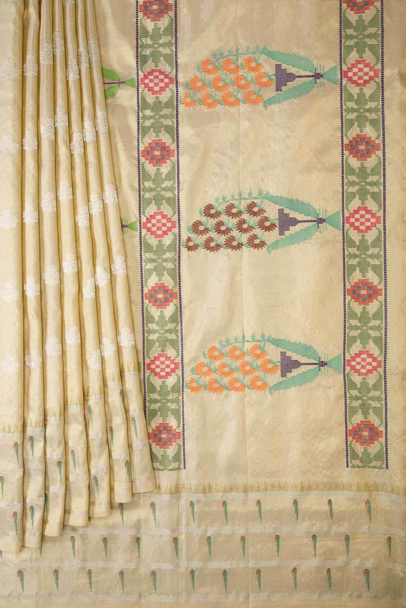 Gold Dual Tone Paithani Silk Saree - Image 2