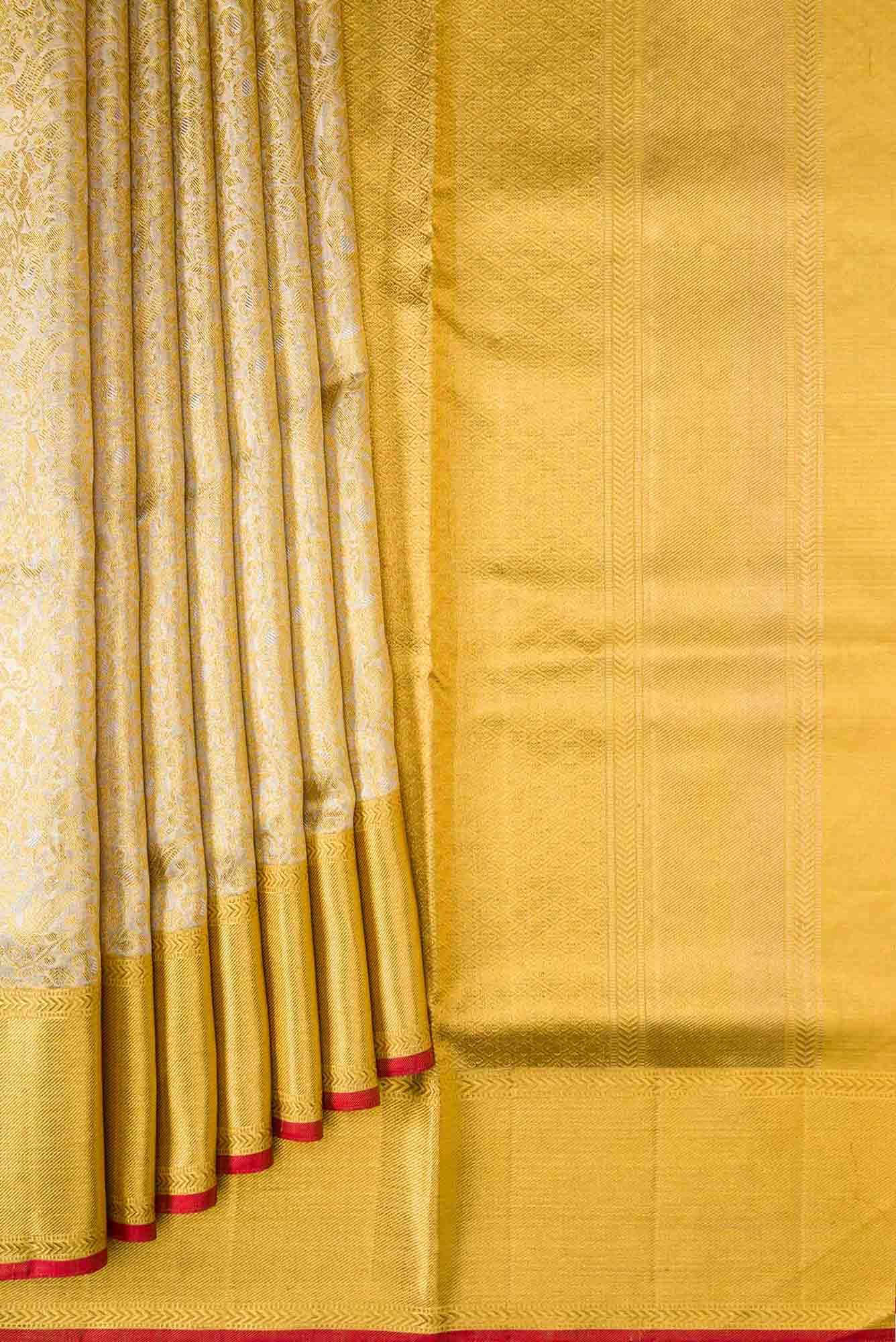 Pure Silk Pure Zari Gold Dual Tone Kanjivaram Tissue Saree - Image 2