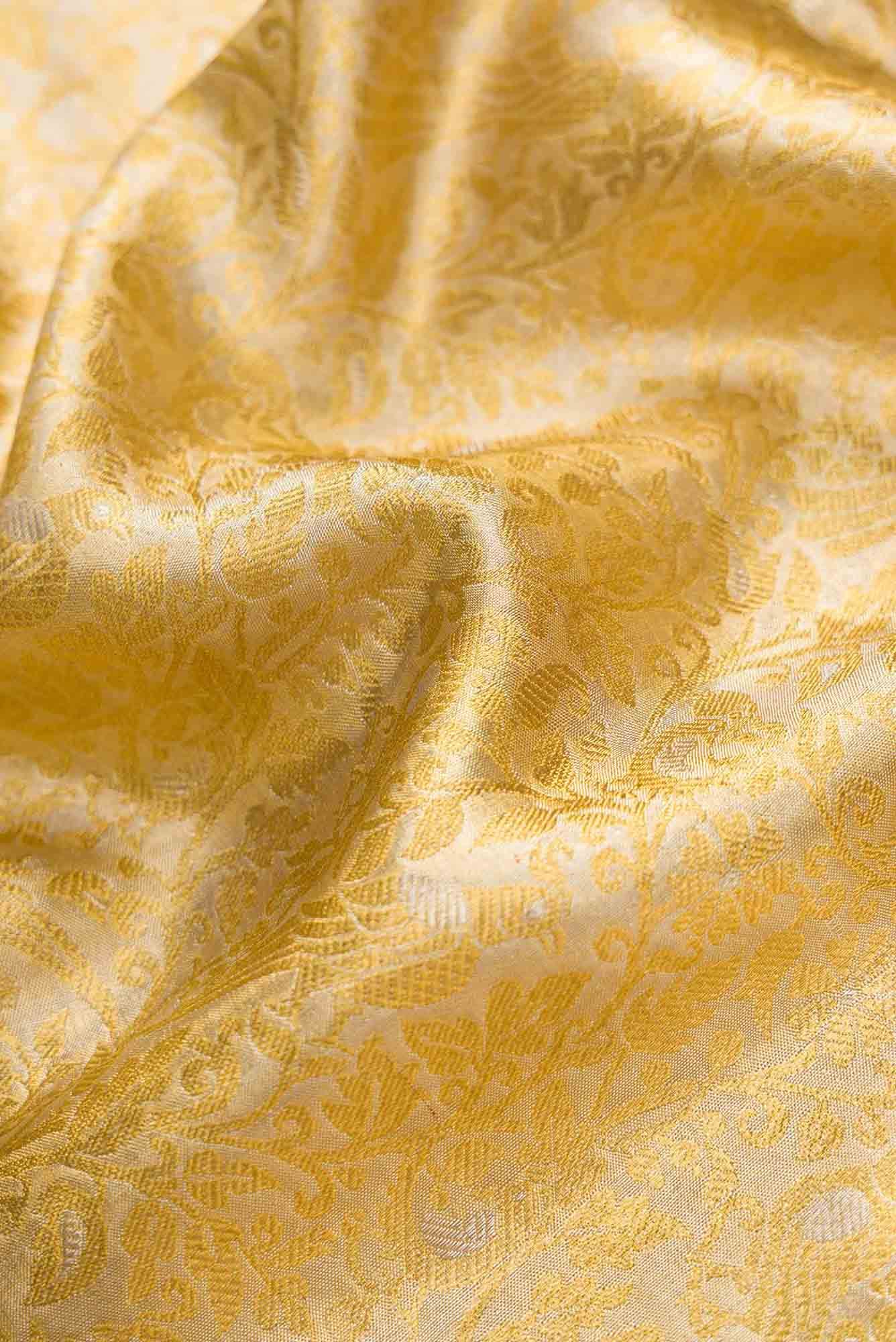 Pure Silk Pure Zari Gold Dual Tone Kanjivaram Tissue Saree - Image 3