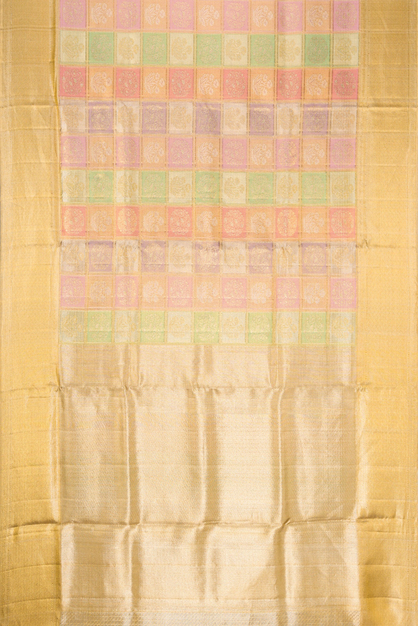 Gold, Pink and Green Color Kanjivaram Tissue Silk Saree - Image 6
