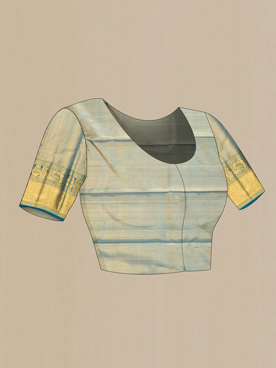 Gold with Blue Color Kanchipuram Tissue Silk Saree - Image 5