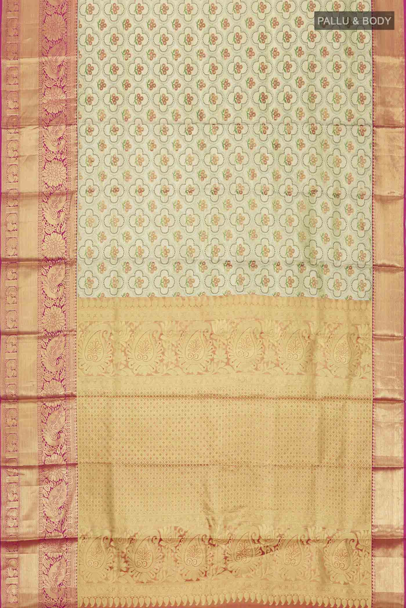 Gold with Green Color Kanchipuram Tissue Silk Saree - Image 6