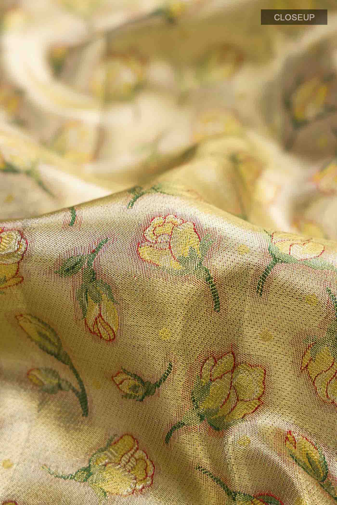 Gold with Green Color Kanjivaram Tissue Silk Saree - Image 2