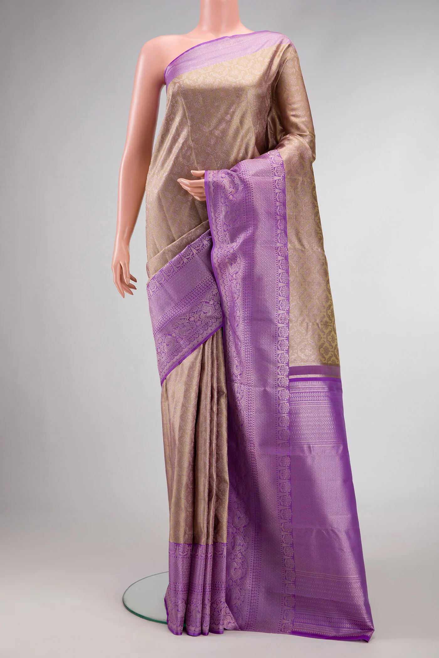 Gold with Lavender Color Kanjivaram Tissue Silk Saree