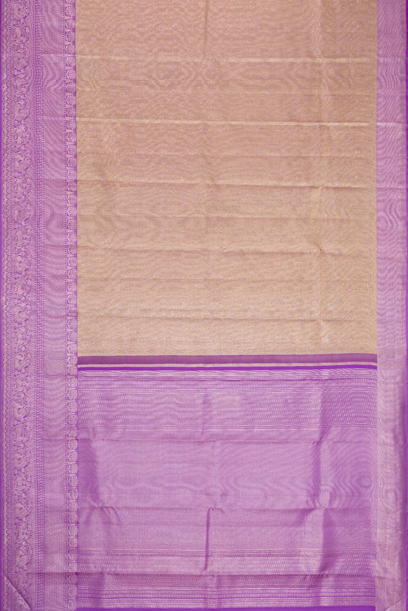 Gold with Lavender Color Kanjivaram Tissue Silk Saree - Image 6