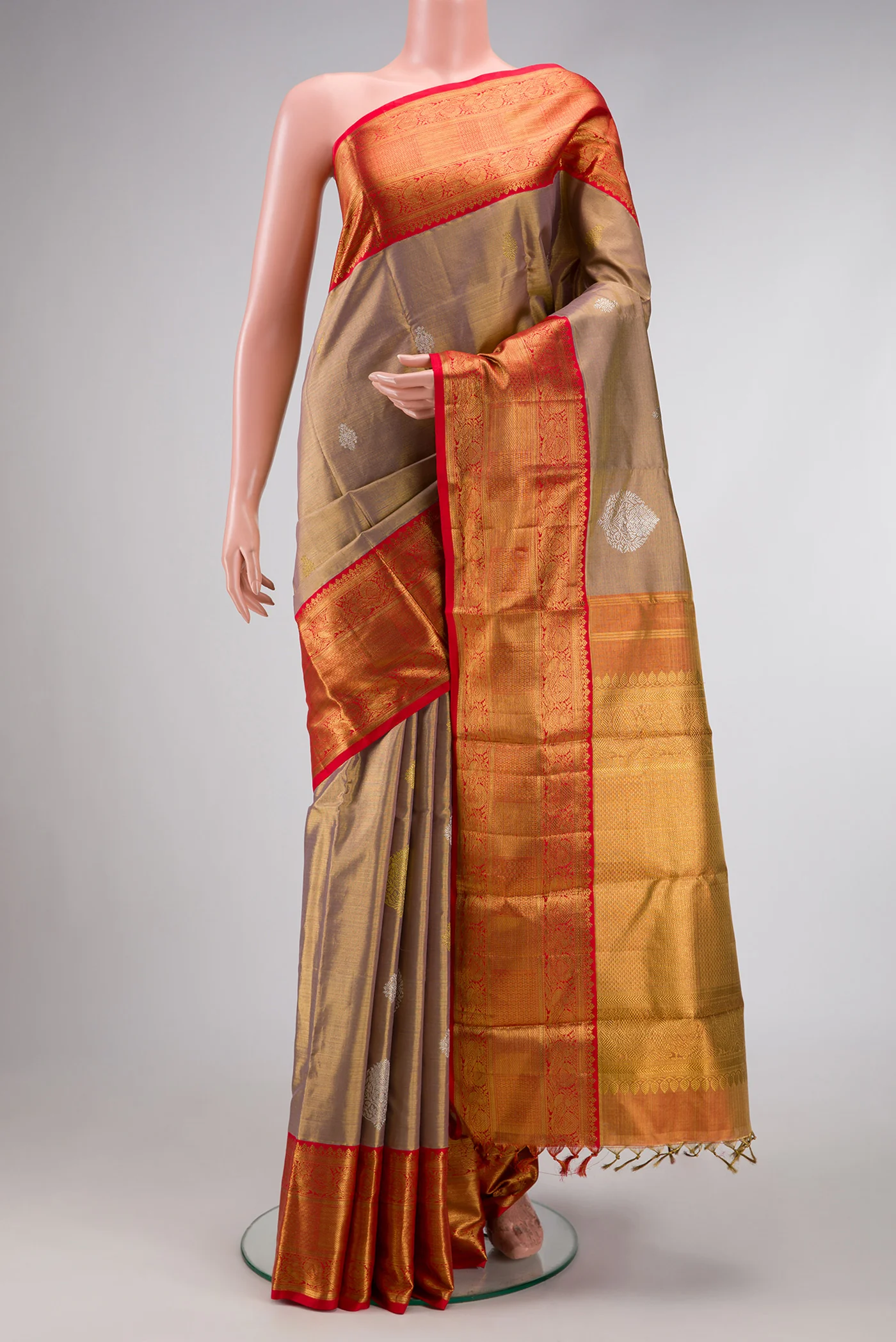 Gold with Mauve Color Kanjivaram Tissue Silk Saree