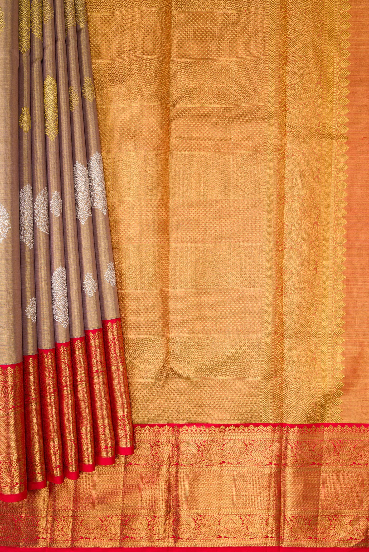 Gold with Mauve Color Kanjivaram Tissue Silk Saree - Image 4