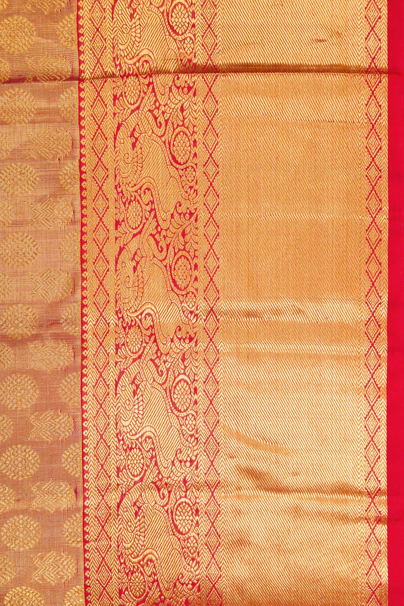 Gold with Pink Color Kanchipuram Tissue Silk Saree - Image 3