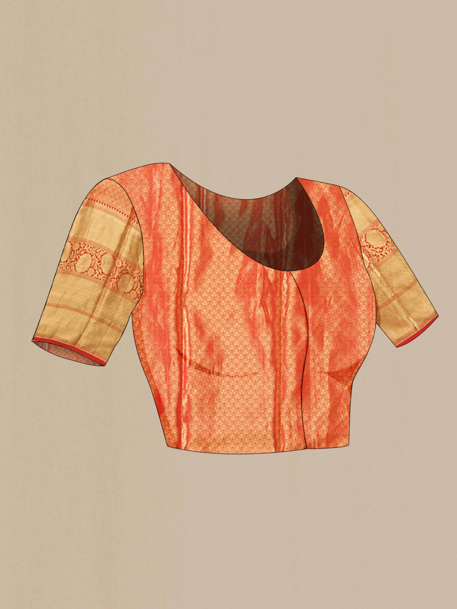 Gold with Red Color Kanjivaram Tissue Silk Saree - Image 5