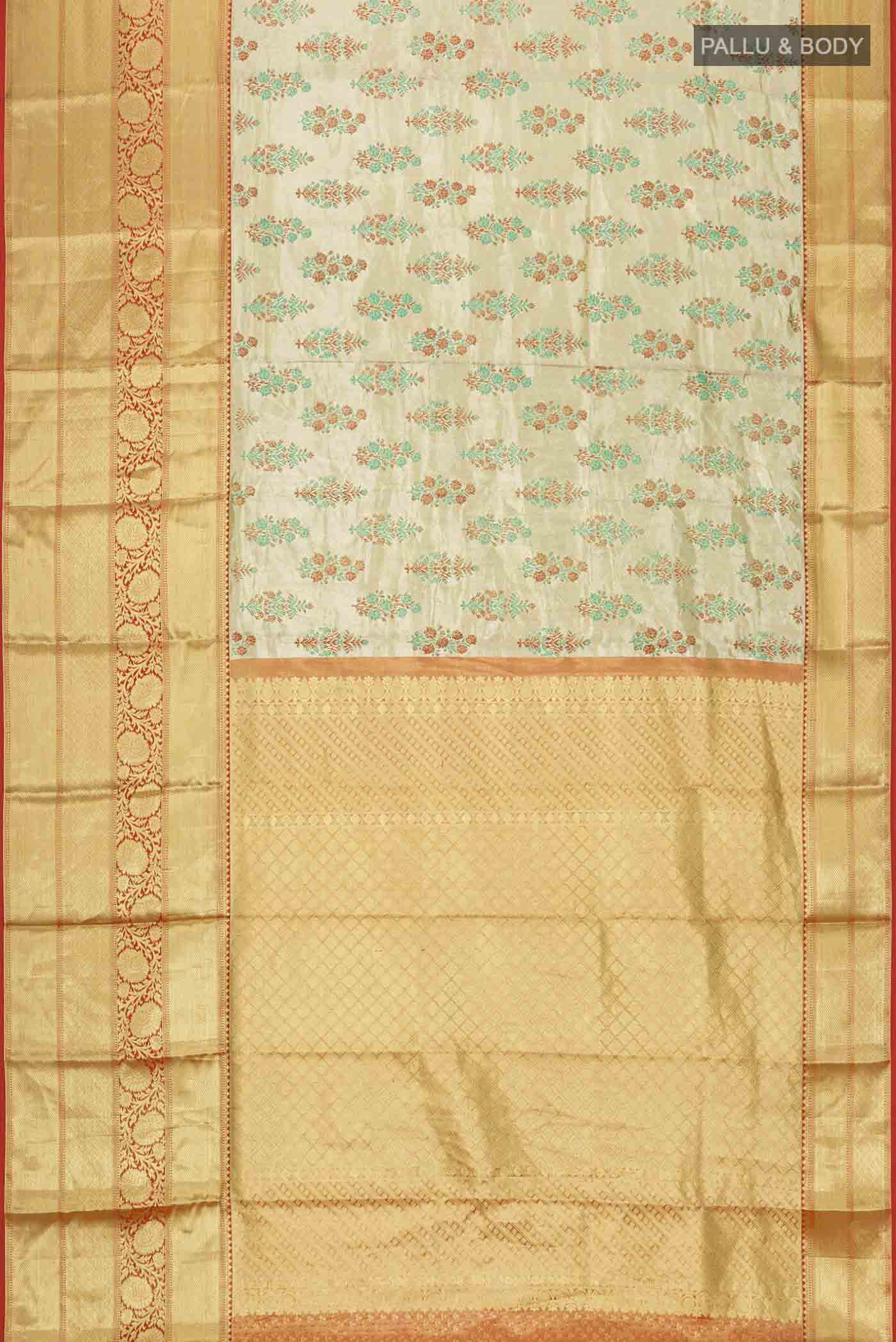 Gold with Red Color Kanjivaram Tissue Silk Saree - Image 6