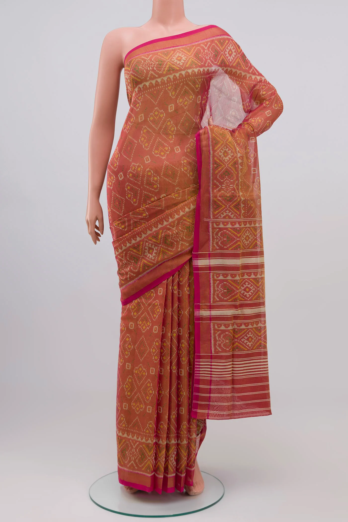 Pink with Gold Color Pochampally Cotton Saree
