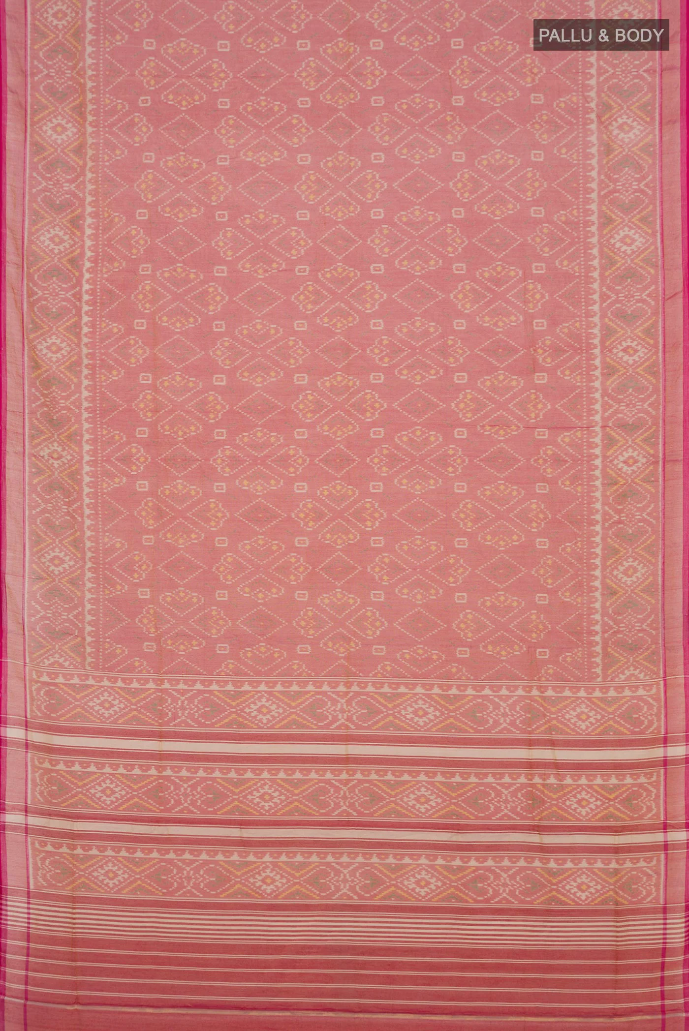 Pink with Gold Color Pochampally Cotton Saree - Image 5