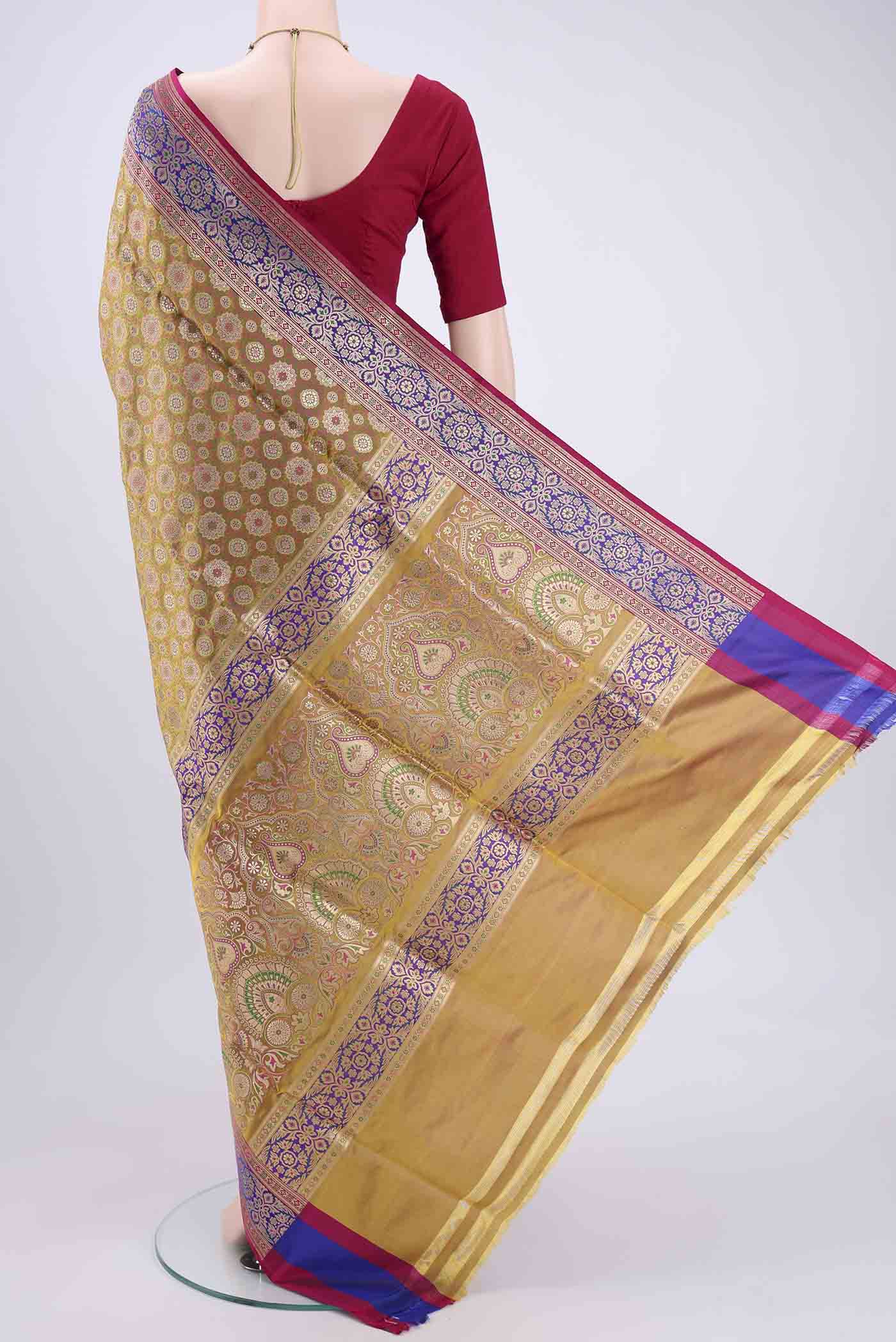 Mustard Banarasi Silk Saree - Image 3