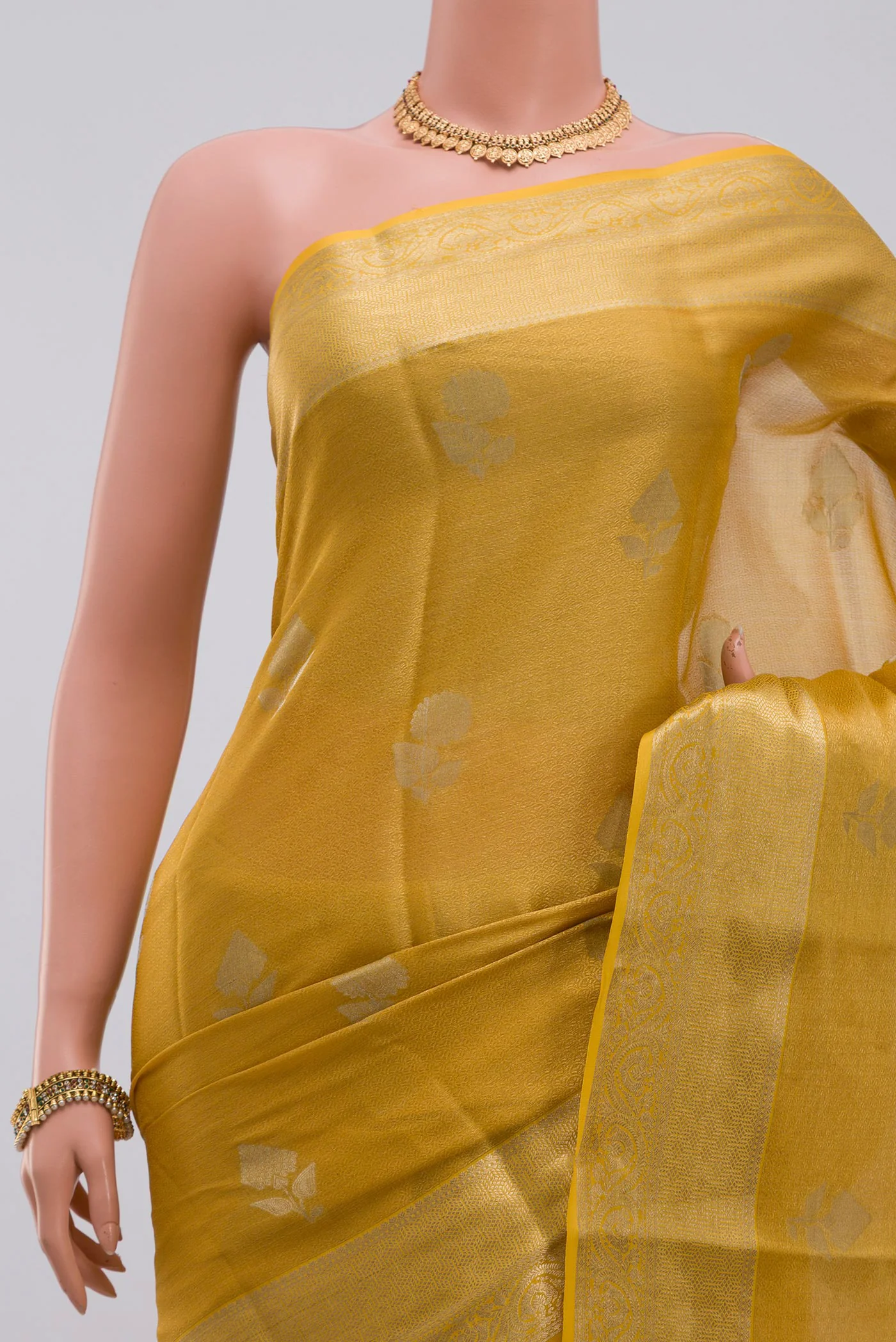 Yellow Mysore Georgette Saree - Image 2