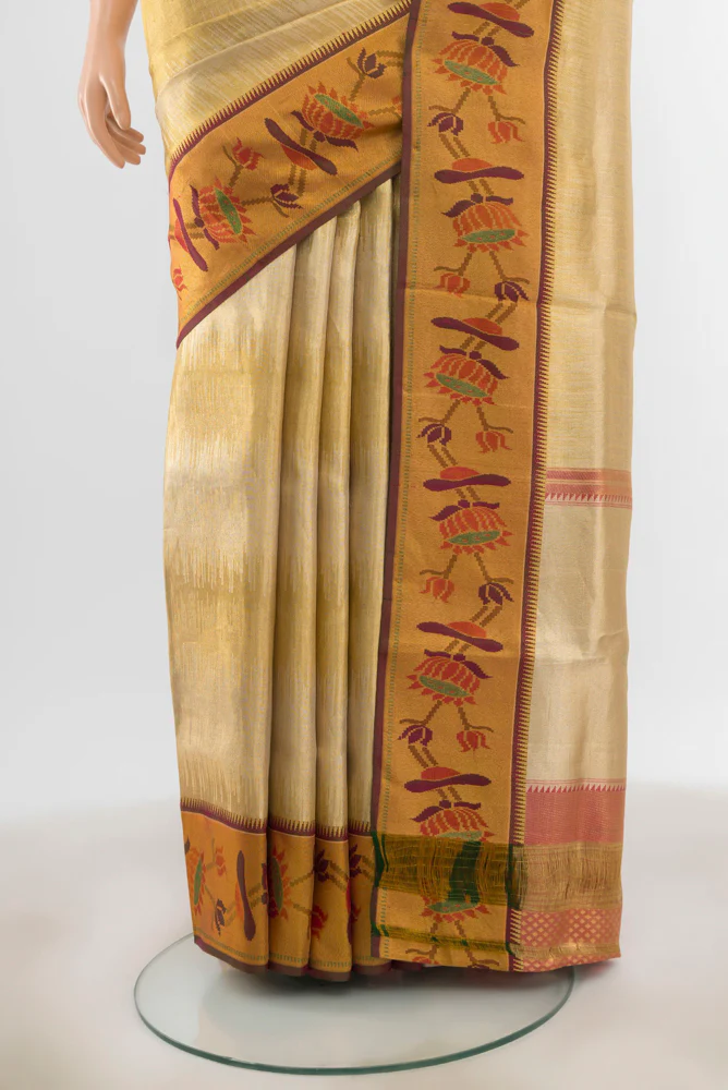 Golden Kanchipuram Tissue Silk Saree - Image 3