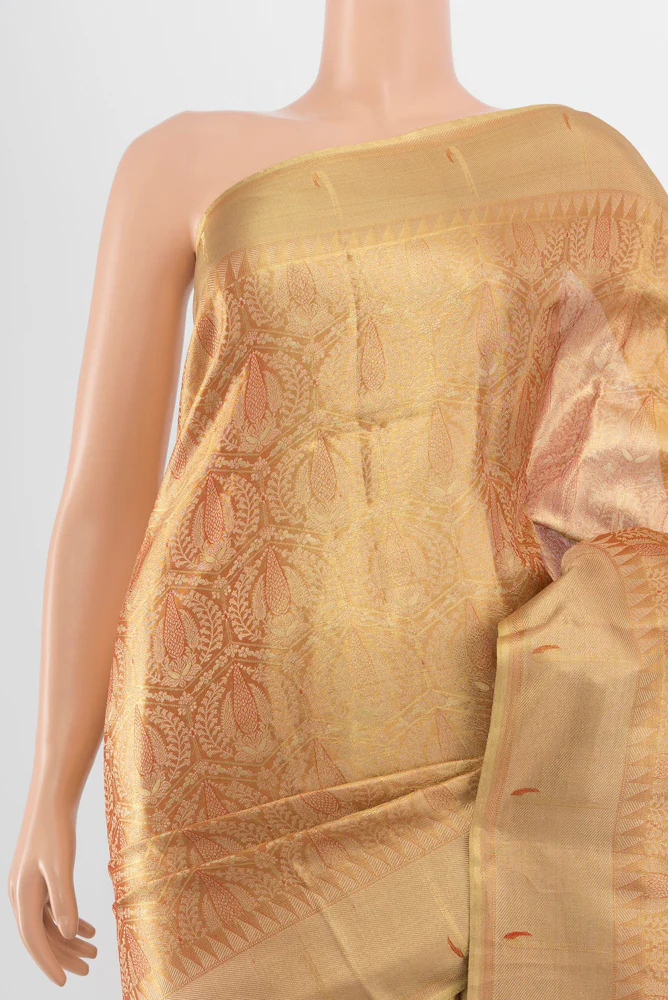 Golden Kanjivaram Tissue Silk Saree - Image 2