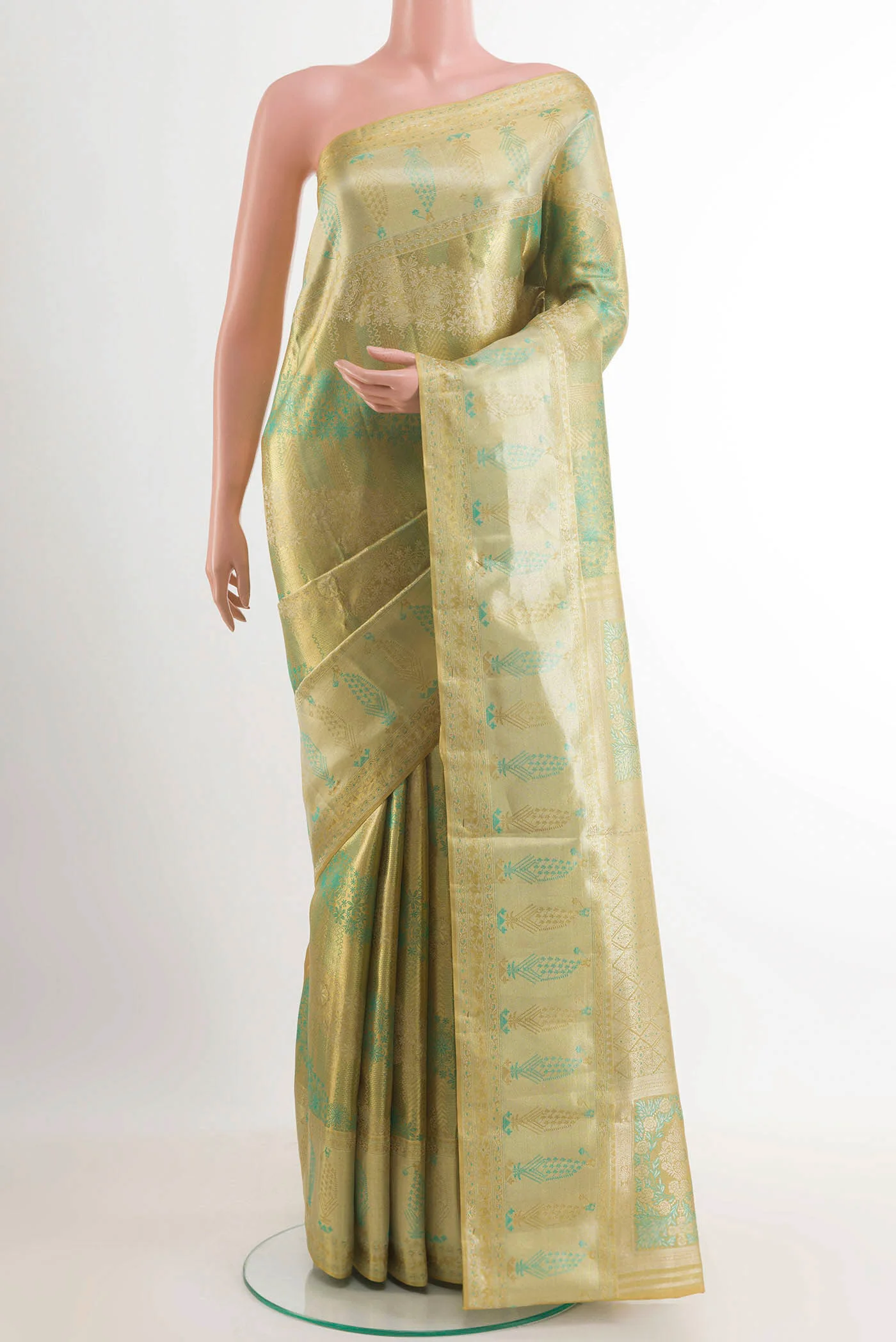 Gold with Light Green Color Kanjivaram Tissue Silk Saree