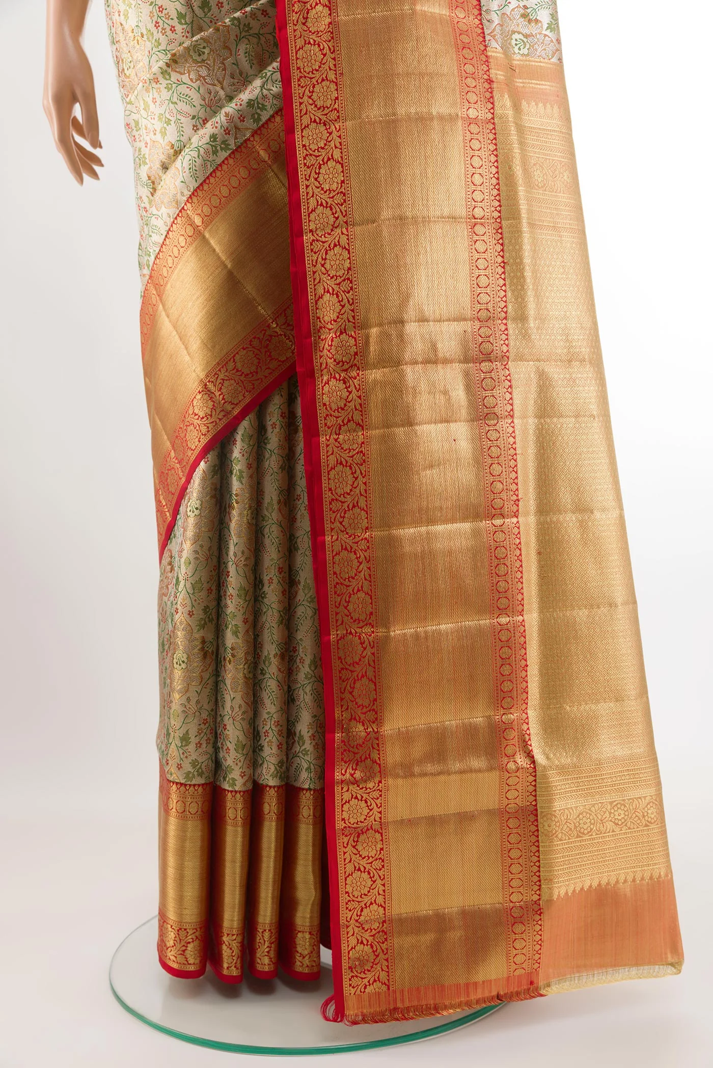 Golden Kanjivaram Tissue Silk Saree - Image 3