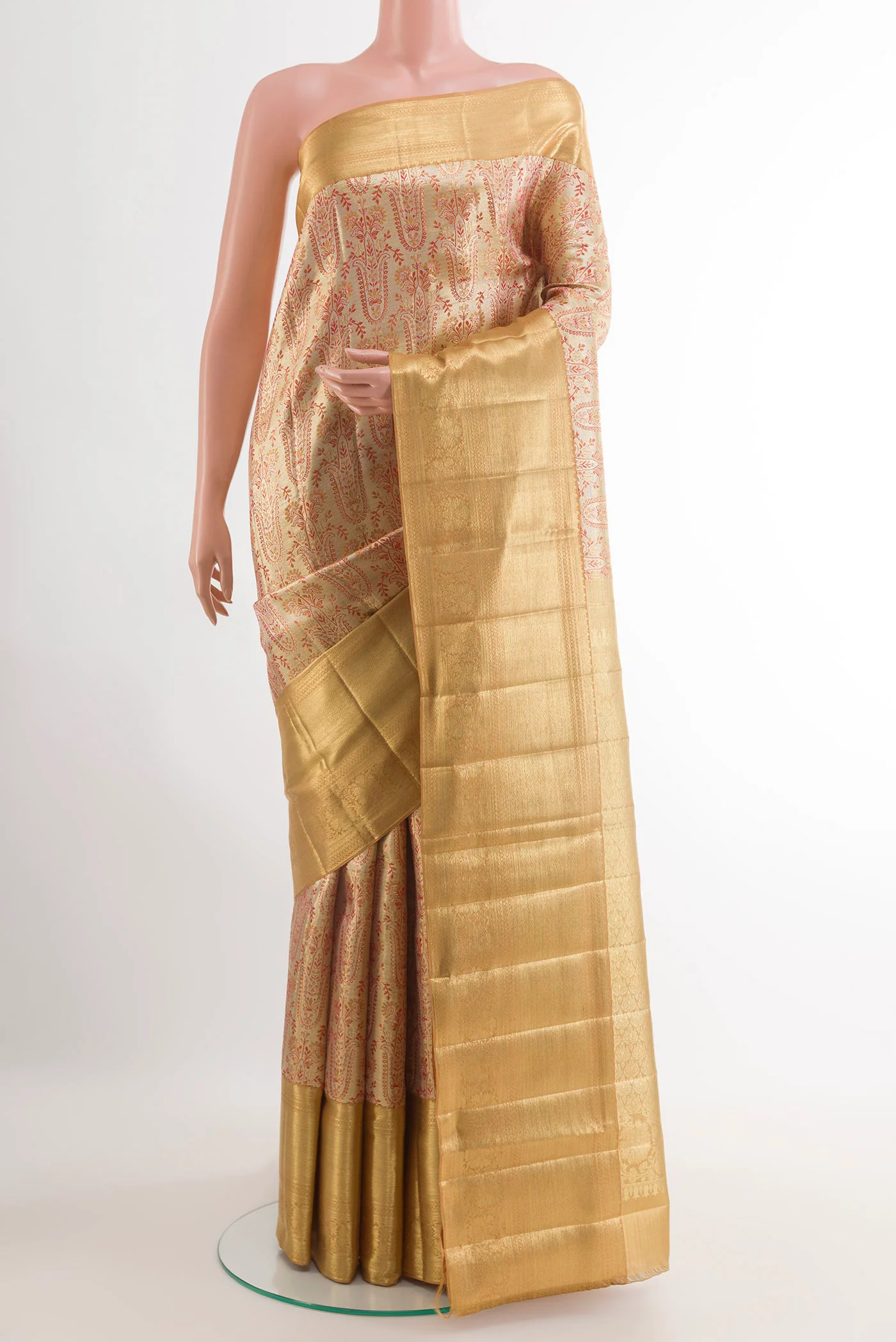 Golden Dual Tone Kanjivaram Tissue Silk Saree