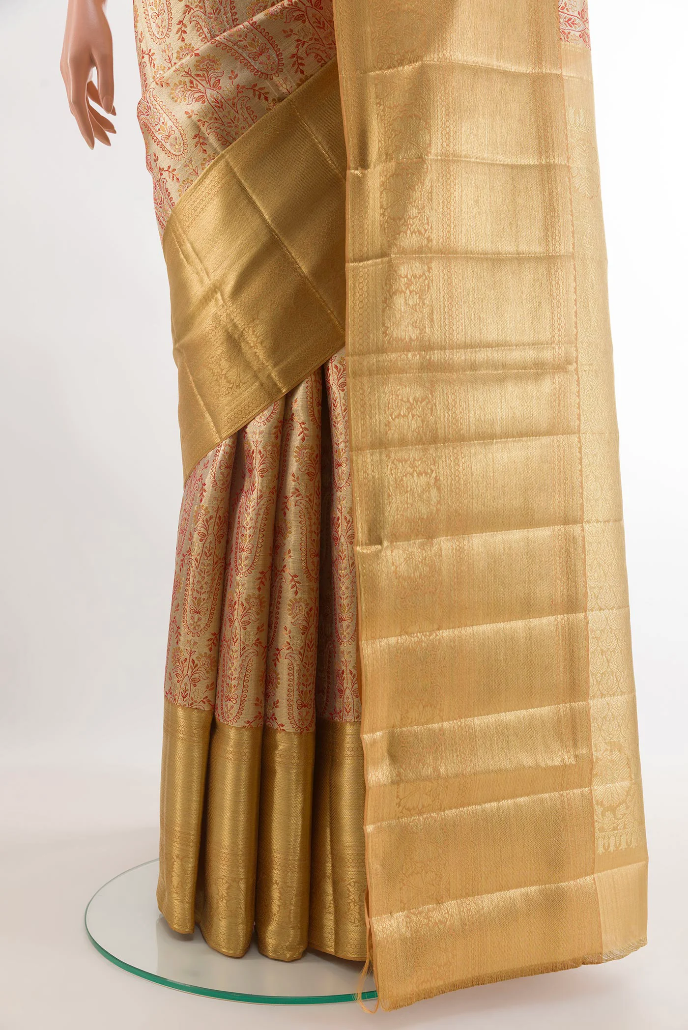 Golden Dual Tone Kanjivaram Tissue Silk Saree - Image 3