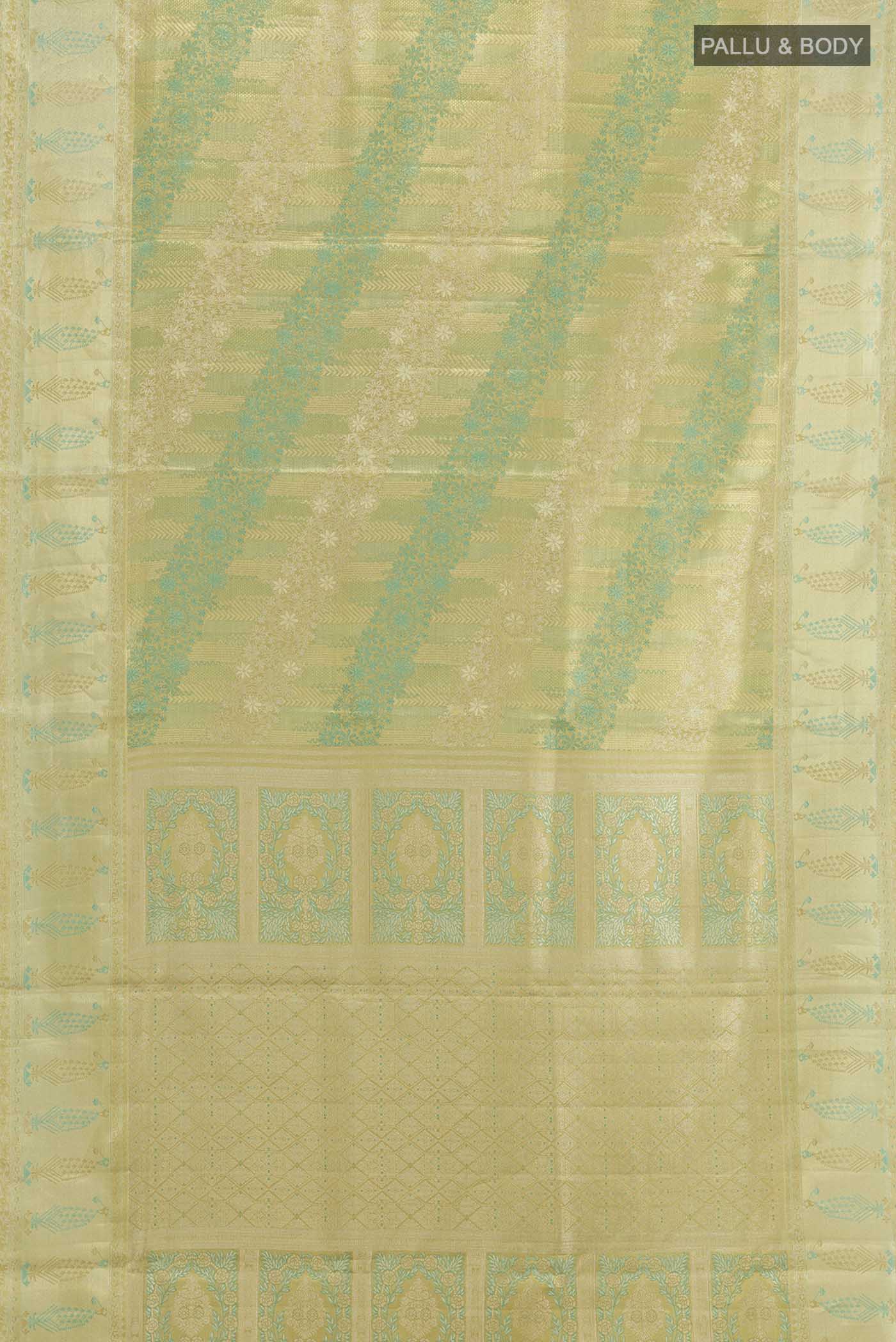 Gold with Light Green Color Kanjivaram Tissue Silk Saree - Image 5