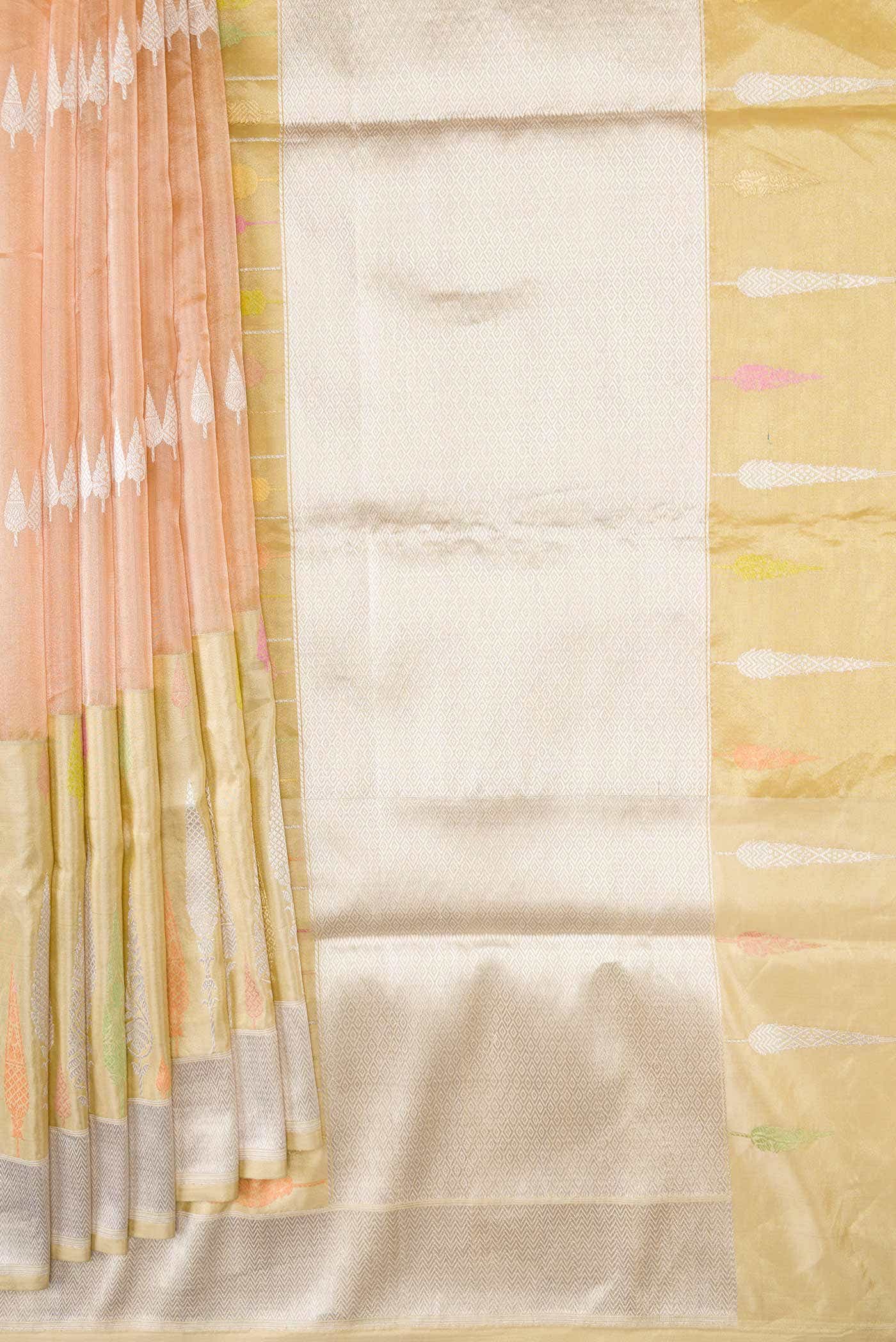 Golden Peach Dual Tone Banarasi Tissue Silk Saree - Image 2