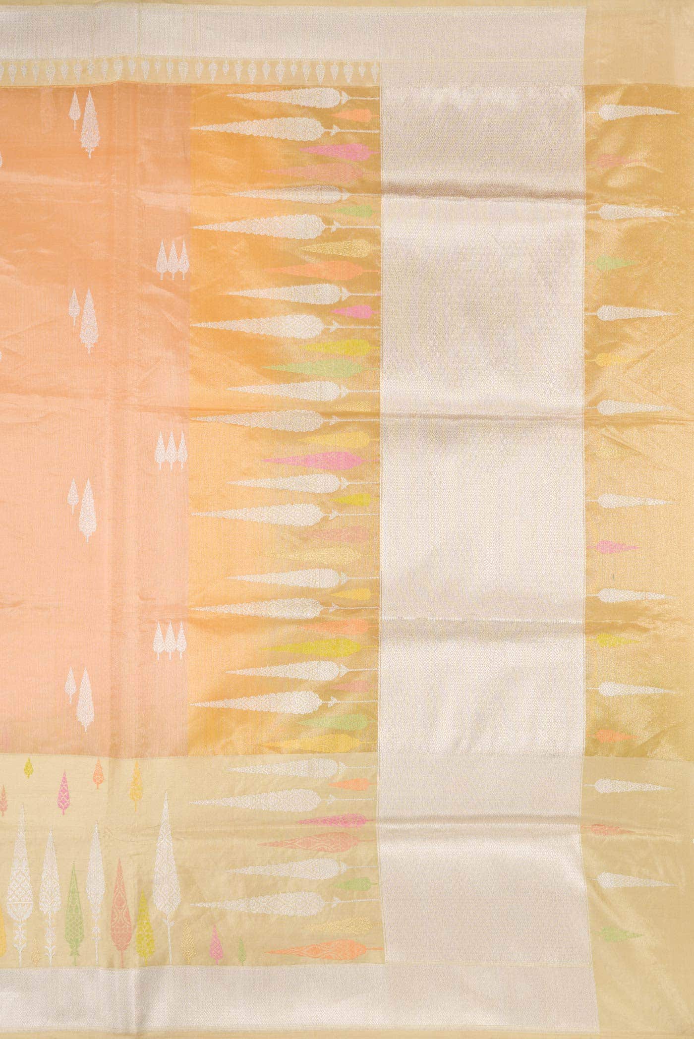 Golden Peach Dual Tone Banarasi Tissue Silk Saree - Image 5