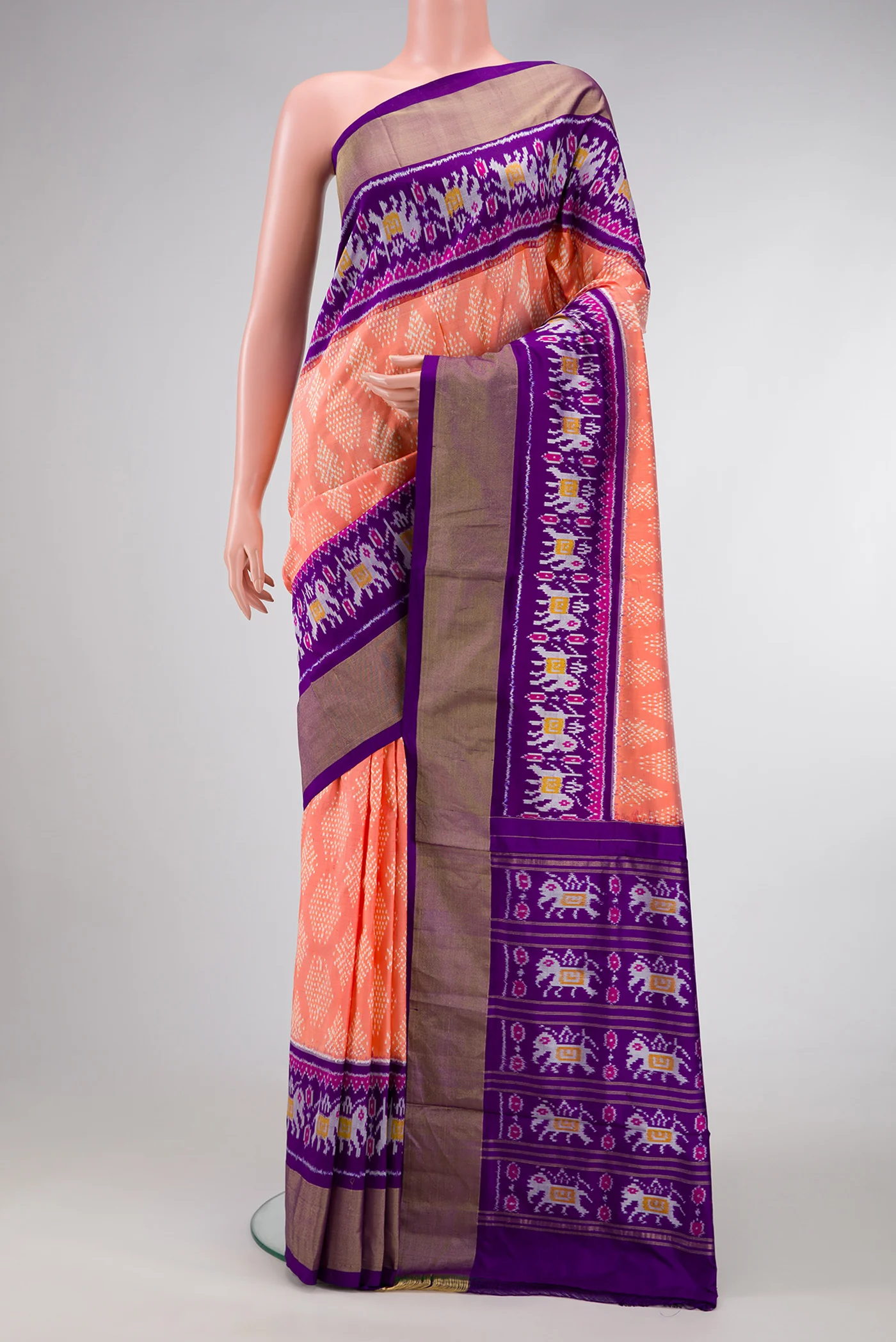 Peach Pochampally Silk Saree