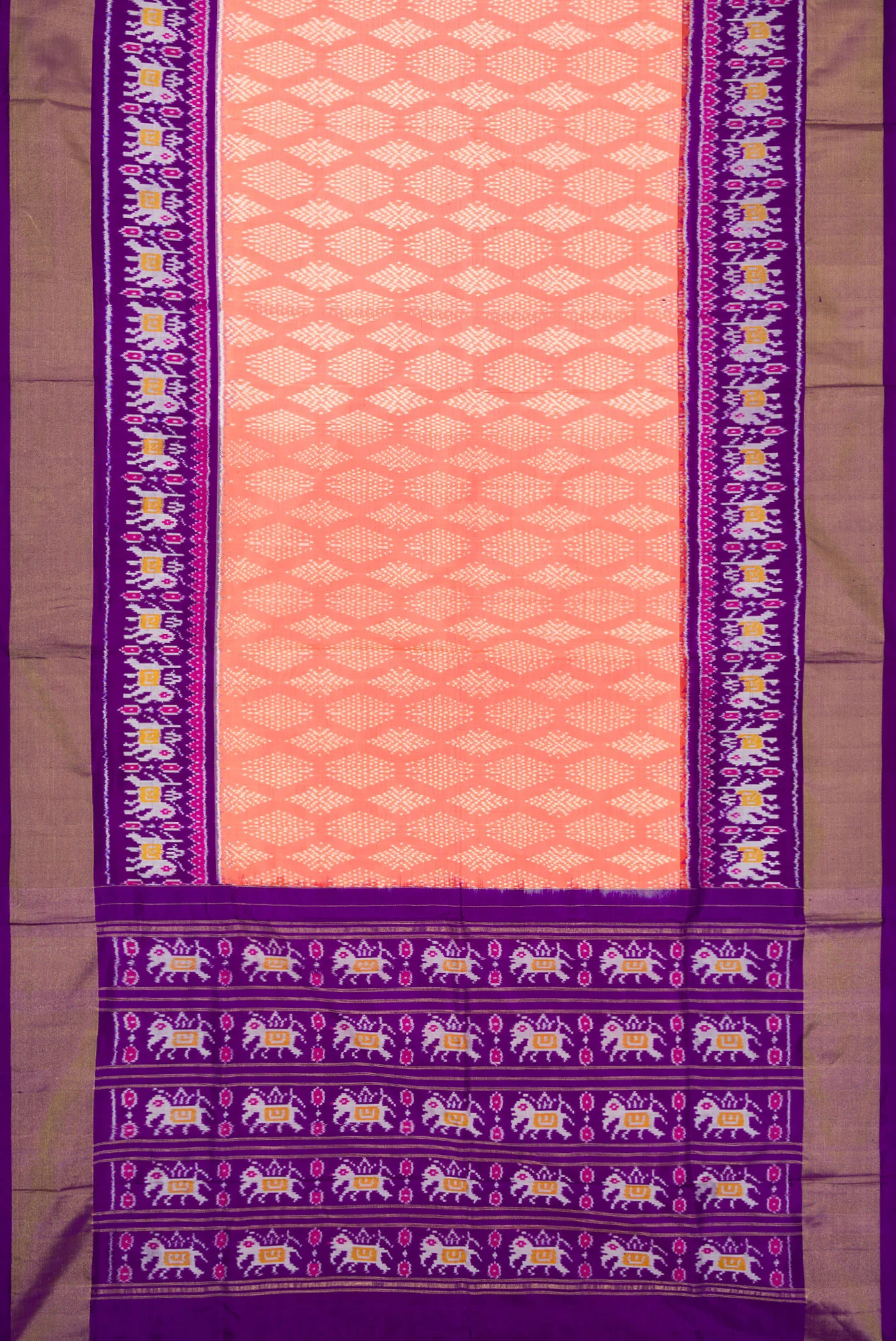 Peach Pochampally Silk Saree - Image 6