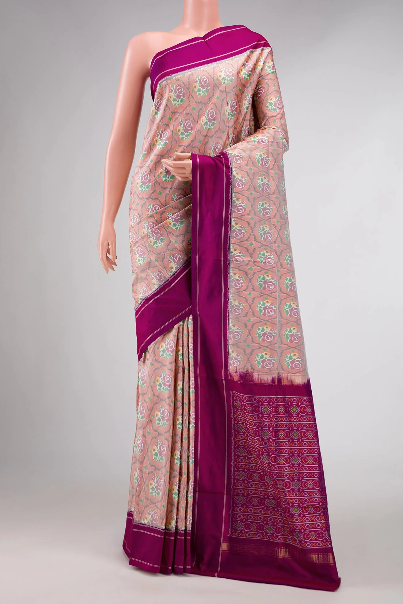 Golden Peach Dual Tone Double Ikat Saree
