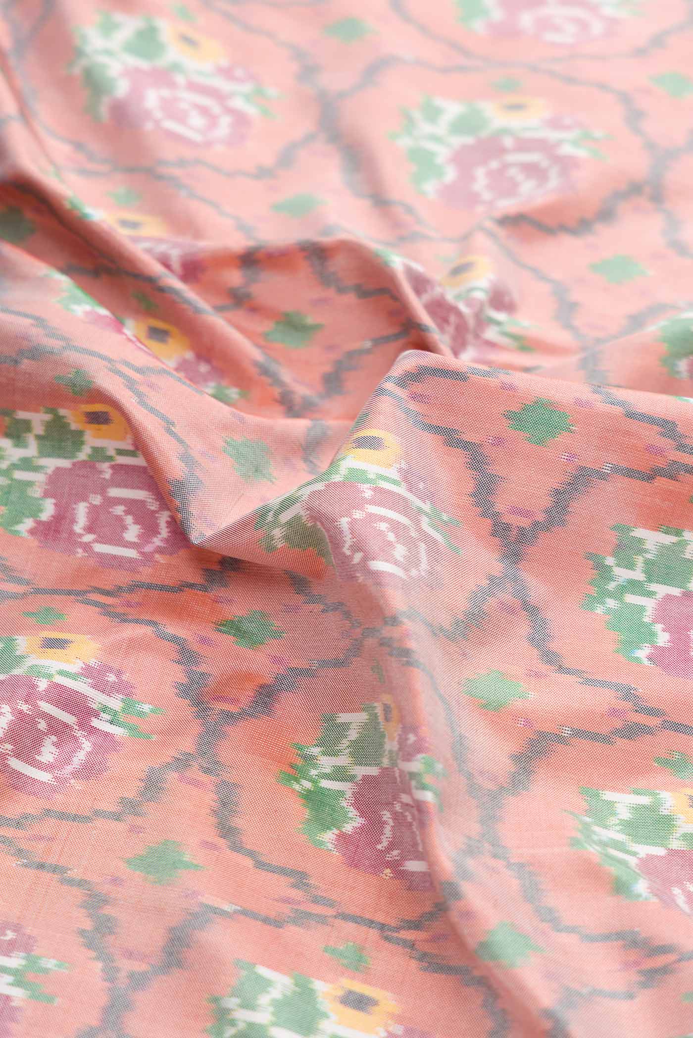 Golden Peach Dual Tone Double Ikat Saree - Image 2
