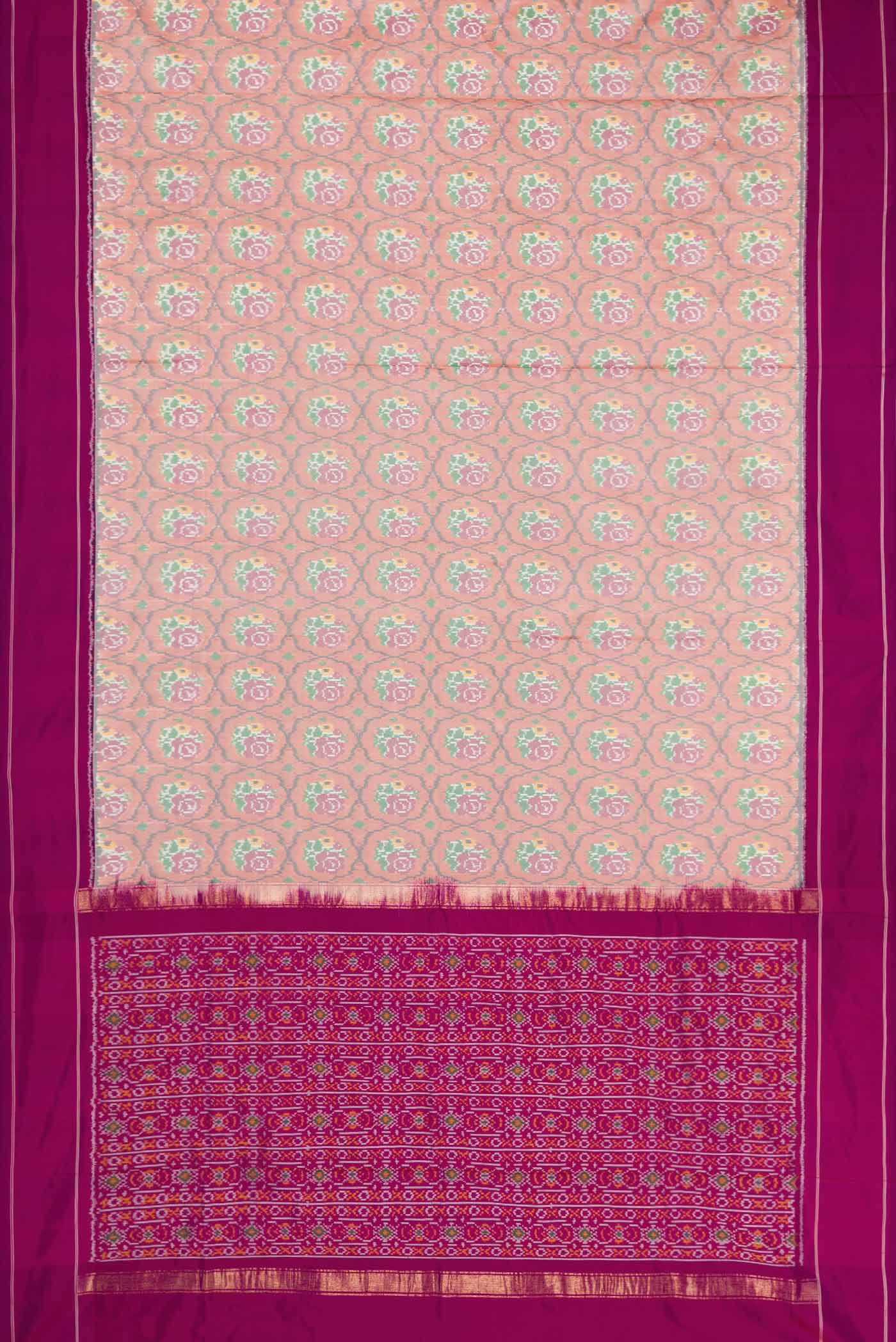 Golden Peach Dual Tone Double Ikat Saree - Image 6