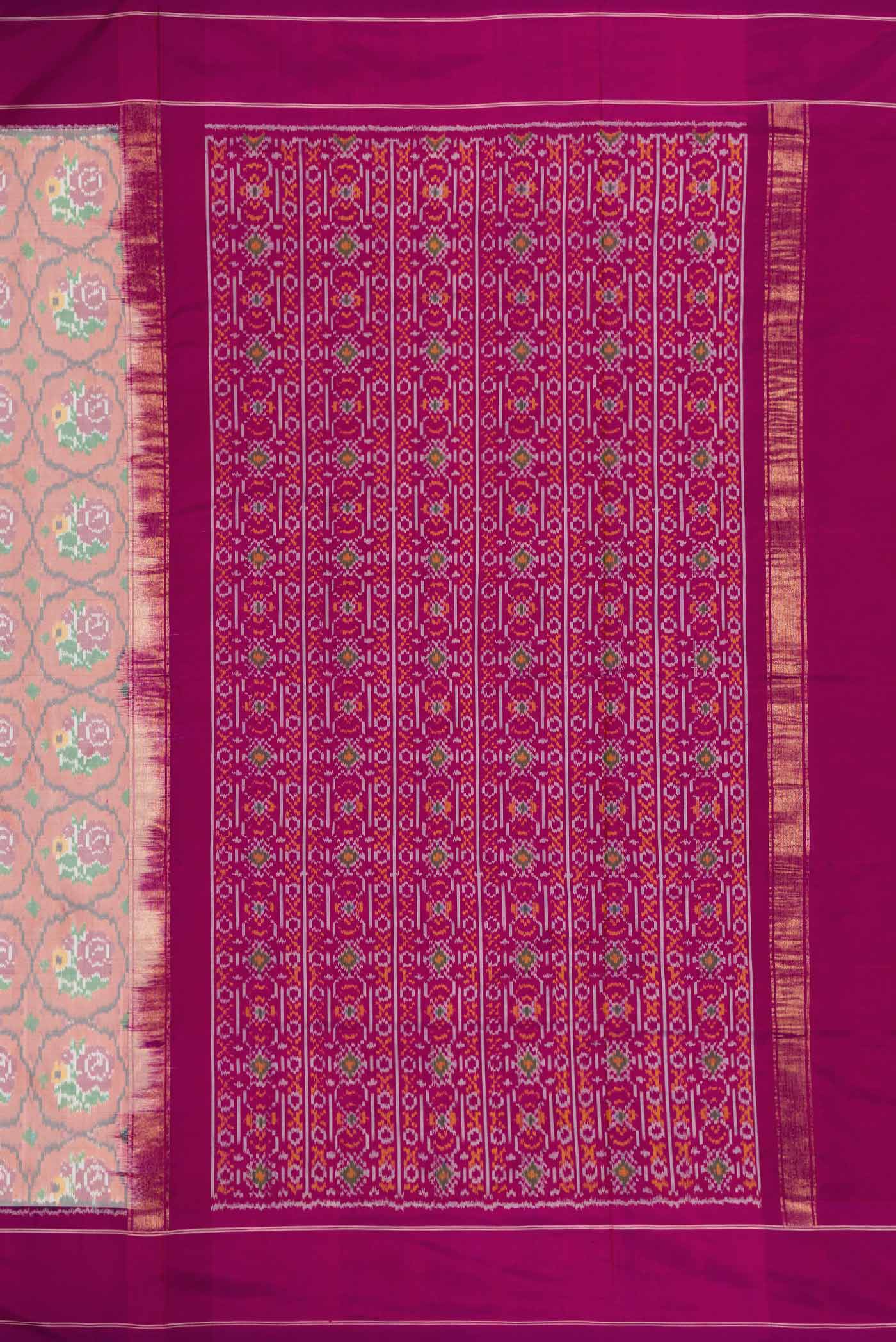 Golden Peach Dual Tone Double Ikat Saree - Image 7