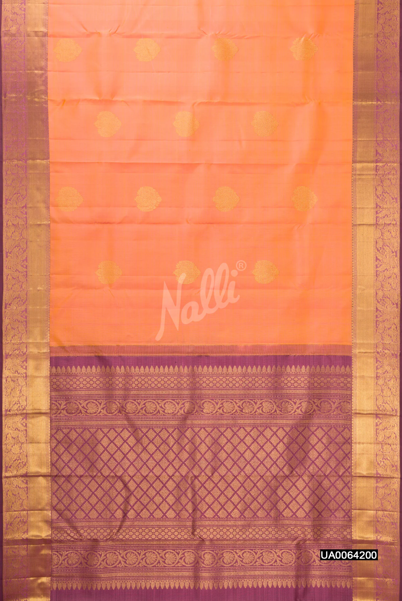 Golden Peach Dual Tone Kanchipuram Silk Saree