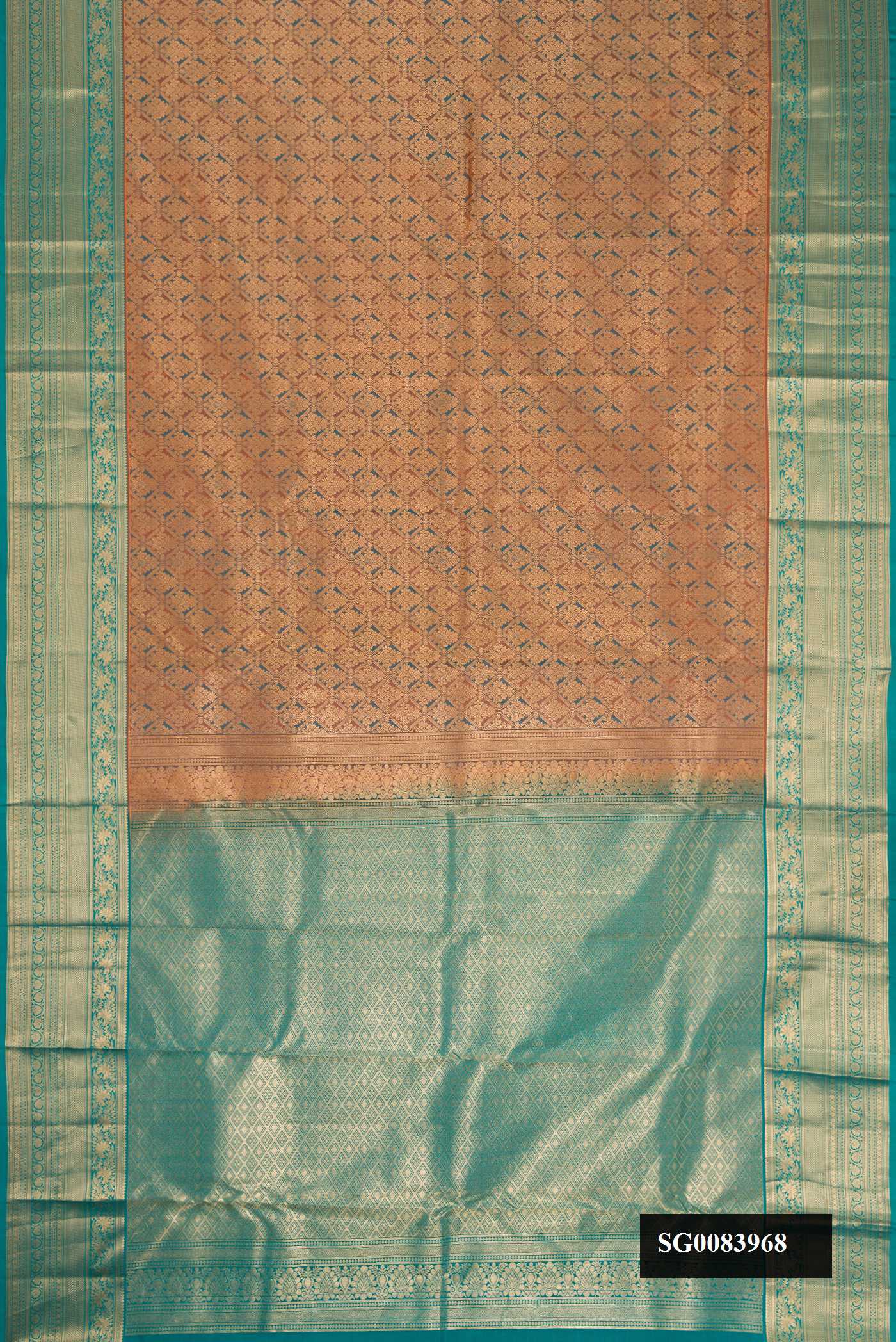 Golden Peach Dual Tone Kanchipuram Silk Saree