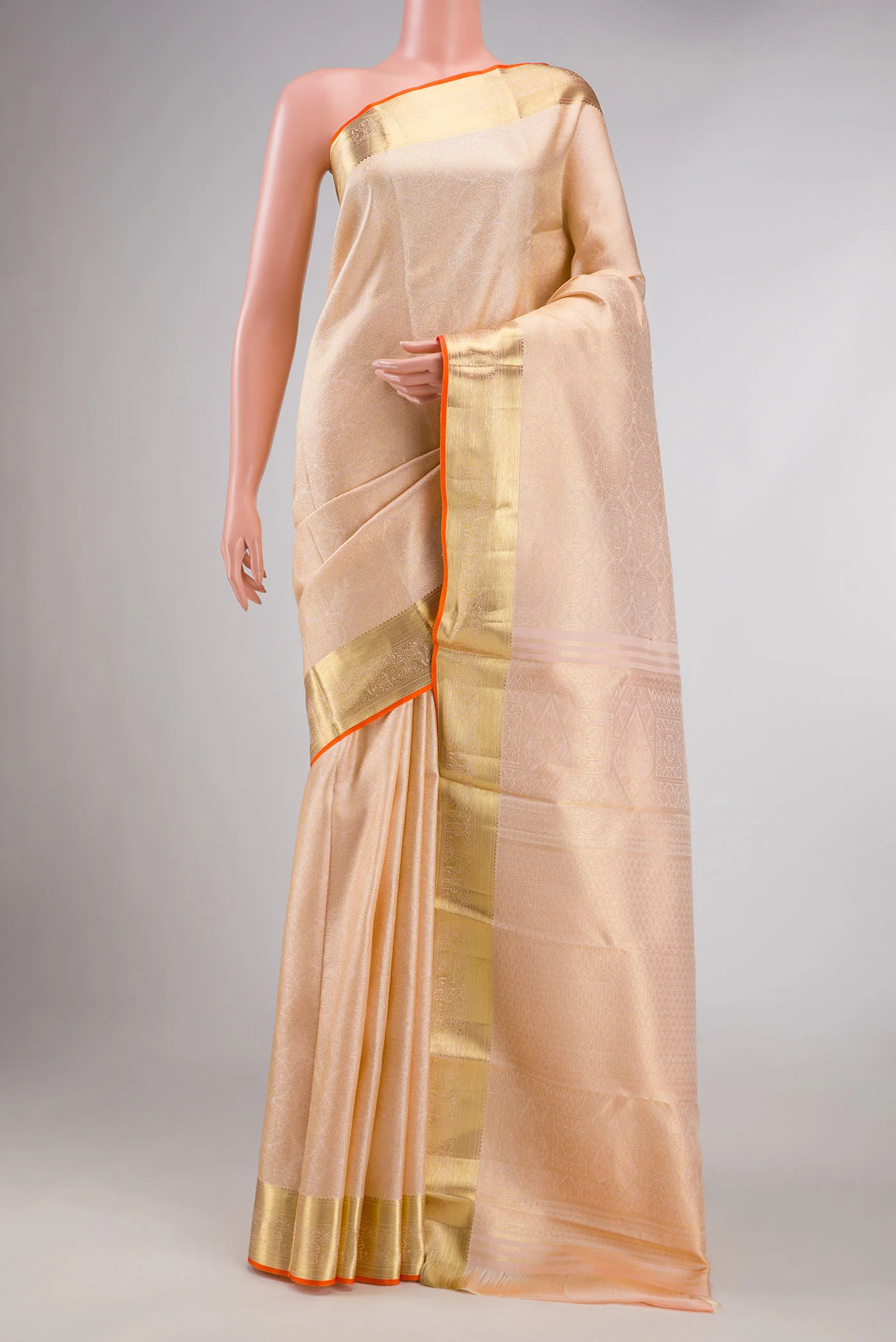 Golden Peach Dual Tone Kanchipuram Silk Saree