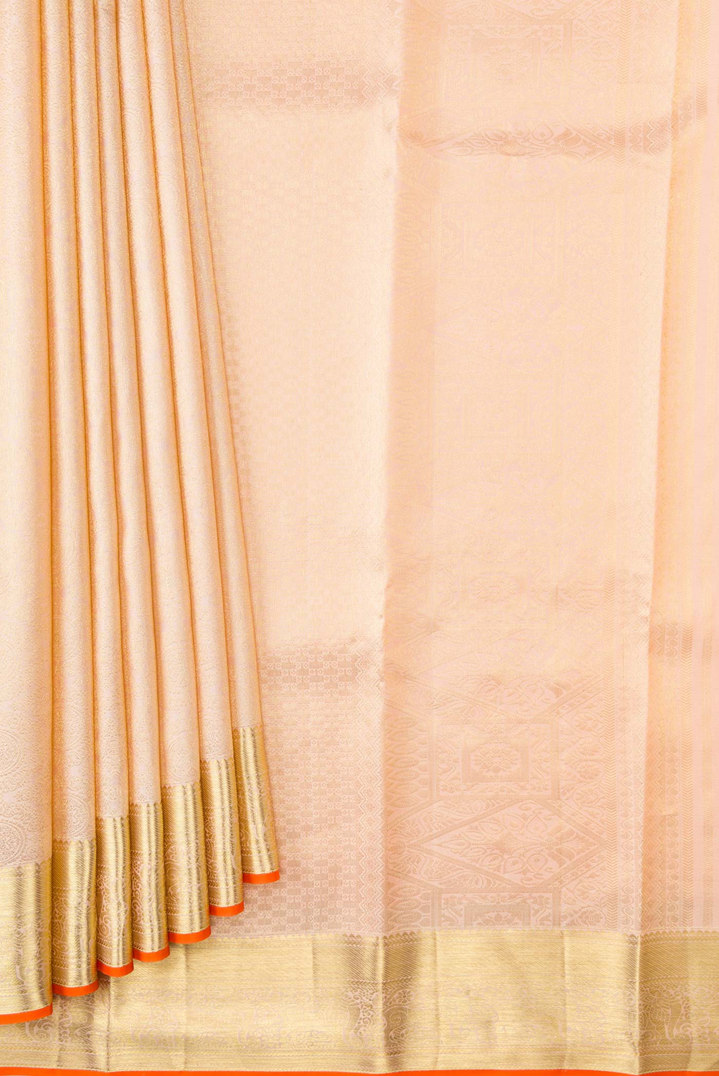 Golden Peach Dual Tone Kanchipuram Silk Saree - Image 4