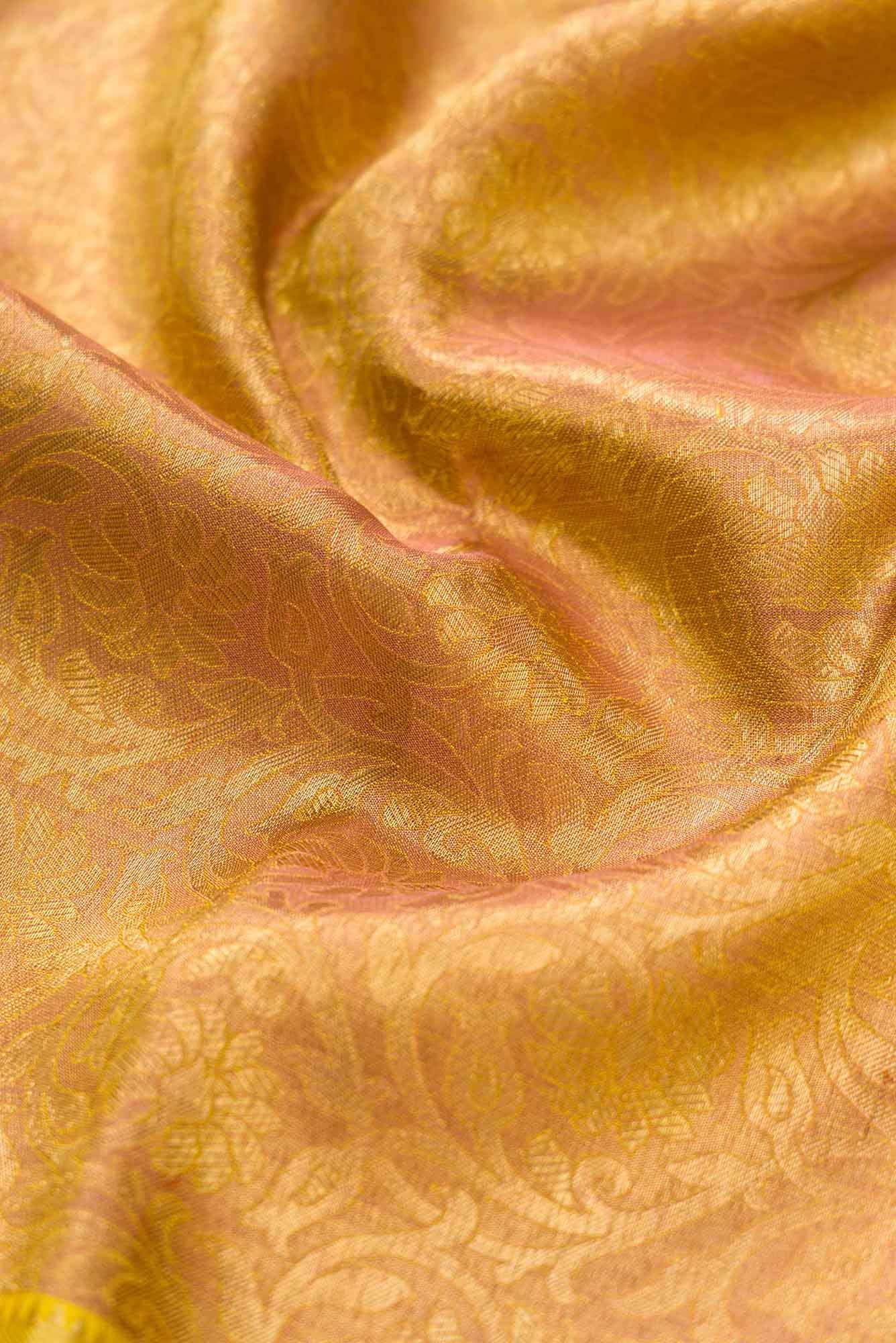 Pure Silk Pure Zari Golden Peach Dual Tone Kanjivaram Saree - Image 3