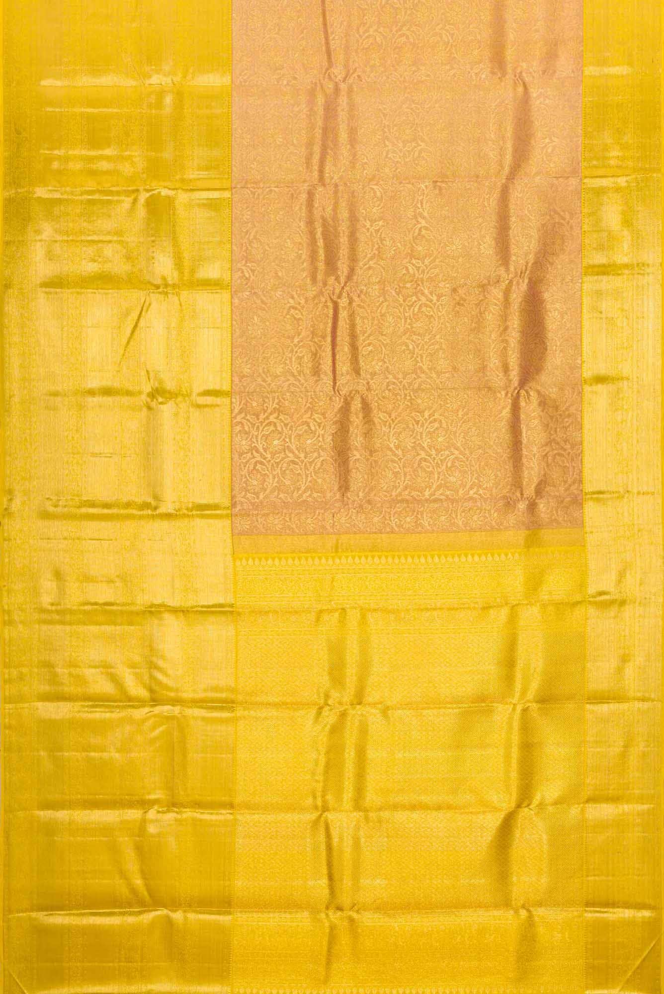 Pure Silk Pure Zari Golden Peach Dual Tone Kanjivaram Saree - Image 4