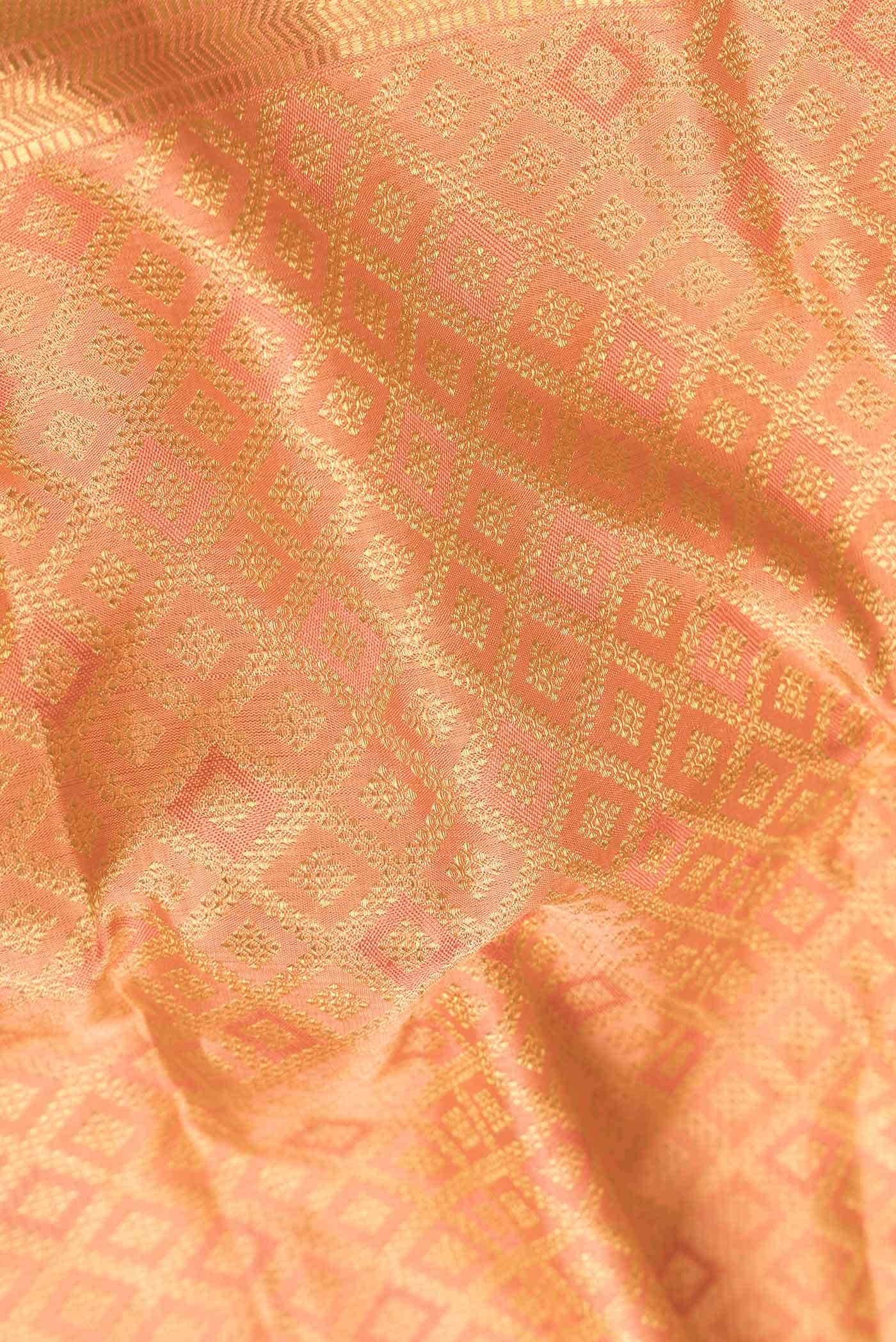 Pure Silk Pure Zari Golden Peach Dual Tone Kanjivaram Saree - Image 3