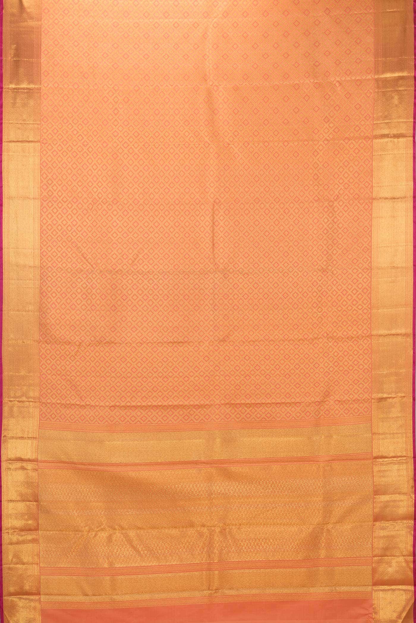 Pure Silk Pure Zari Golden Peach Dual Tone Kanjivaram Saree - Image 4
