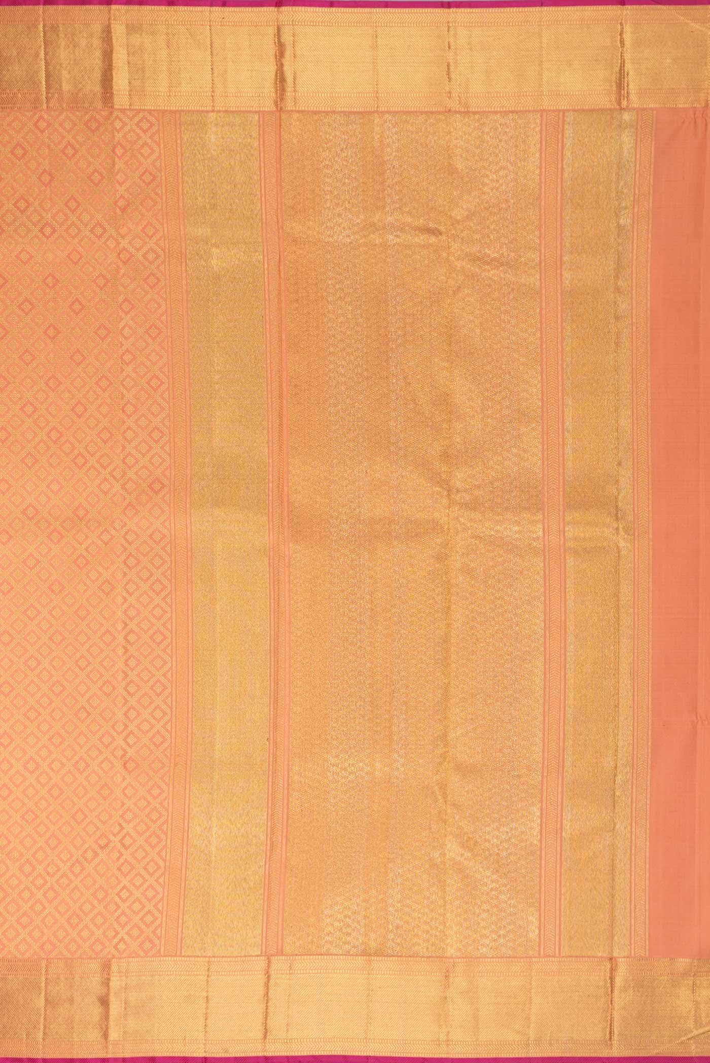 Pure Silk Pure Zari Golden Peach Dual Tone Kanjivaram Saree - Image 5