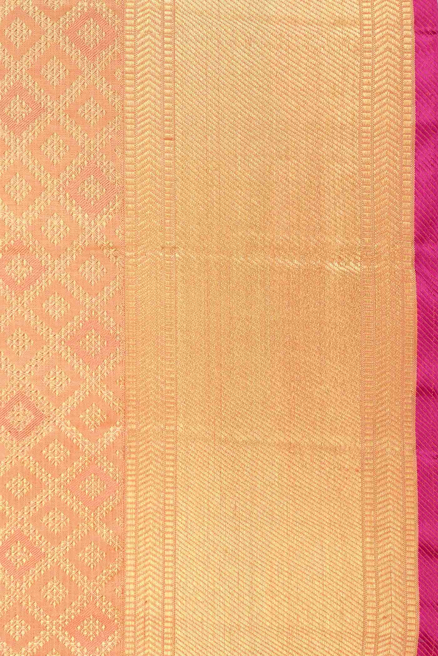 Pure Silk Pure Zari Golden Peach Dual Tone Kanjivaram Saree - Image 6