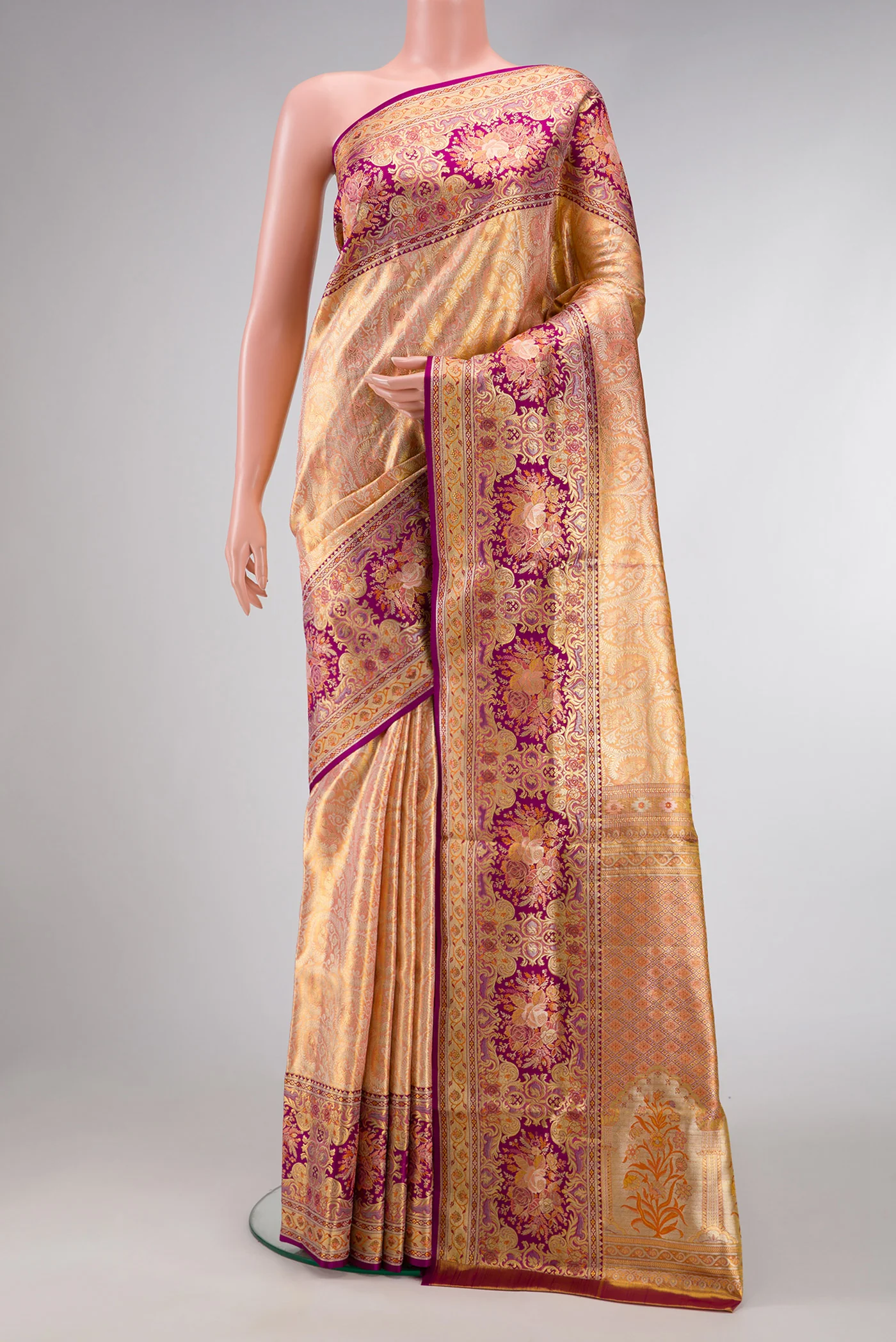Sandal Dual Tone Kanchipuram Tissue Silk Saree