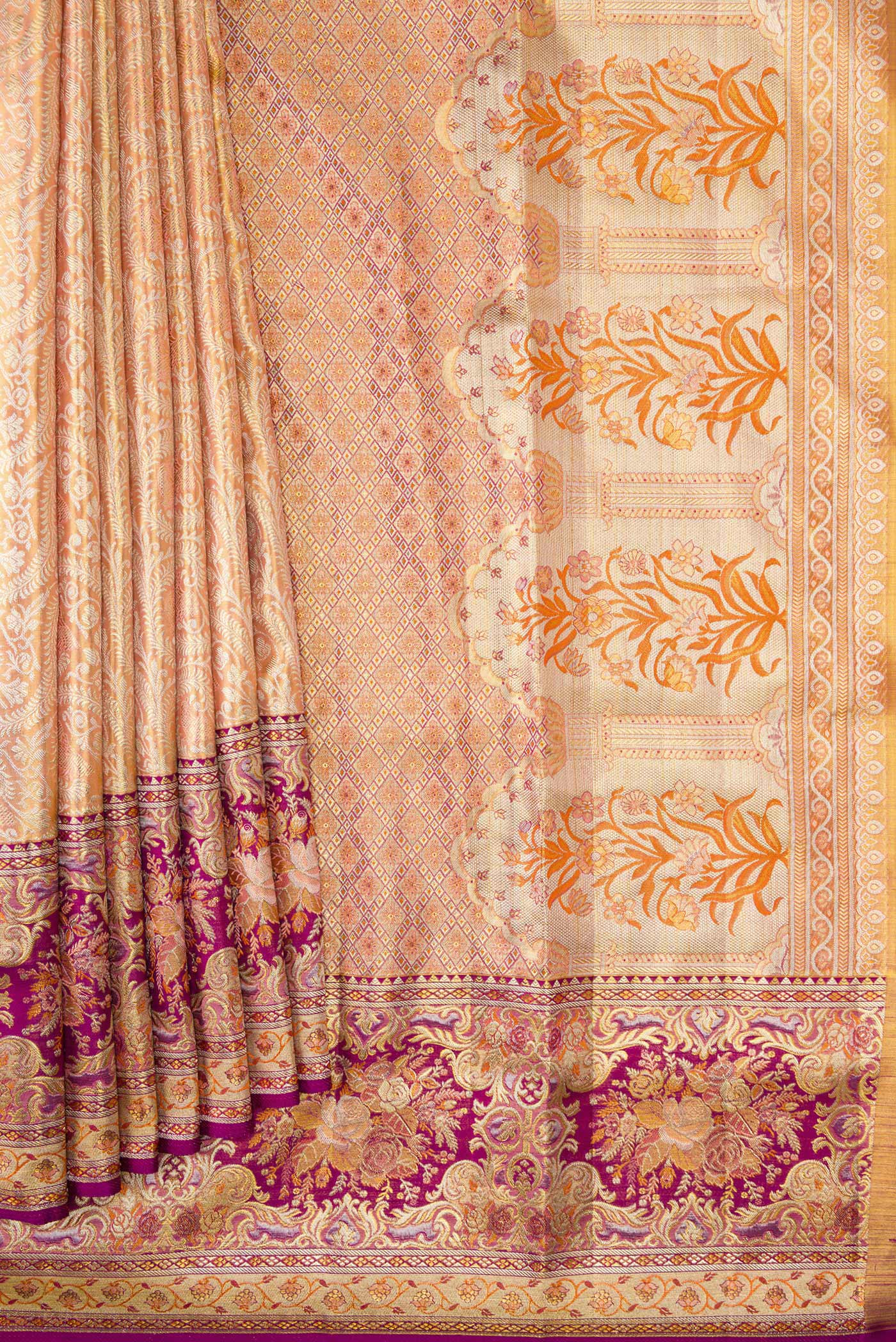 Sandal Dual Tone Kanchipuram Tissue Silk Saree - Image 4