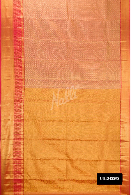 Golden Peach Dual Tone Kanchipuram Tissue Silk Saree