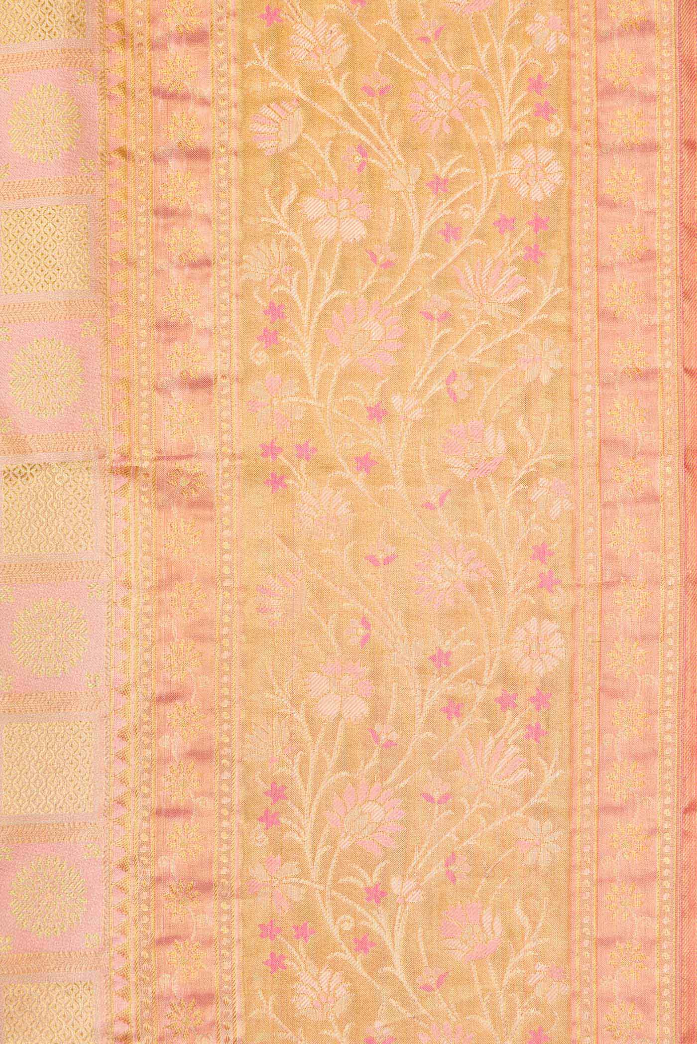 Golden Peach Dual Tone Kanchipuram Tissue Silk Saree - Image 3
