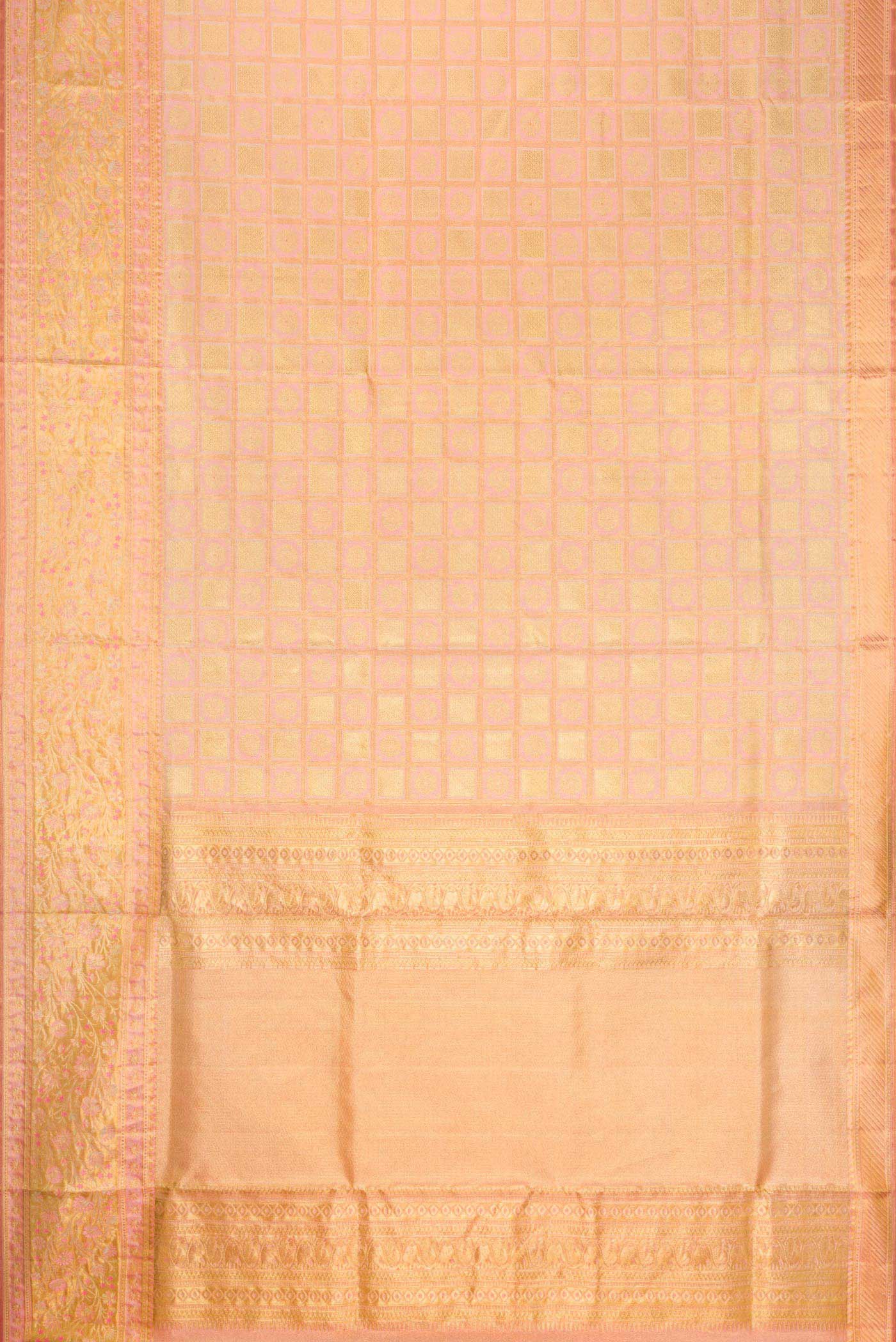 Golden Peach Dual Tone Kanchipuram Tissue Silk Saree - Image 6