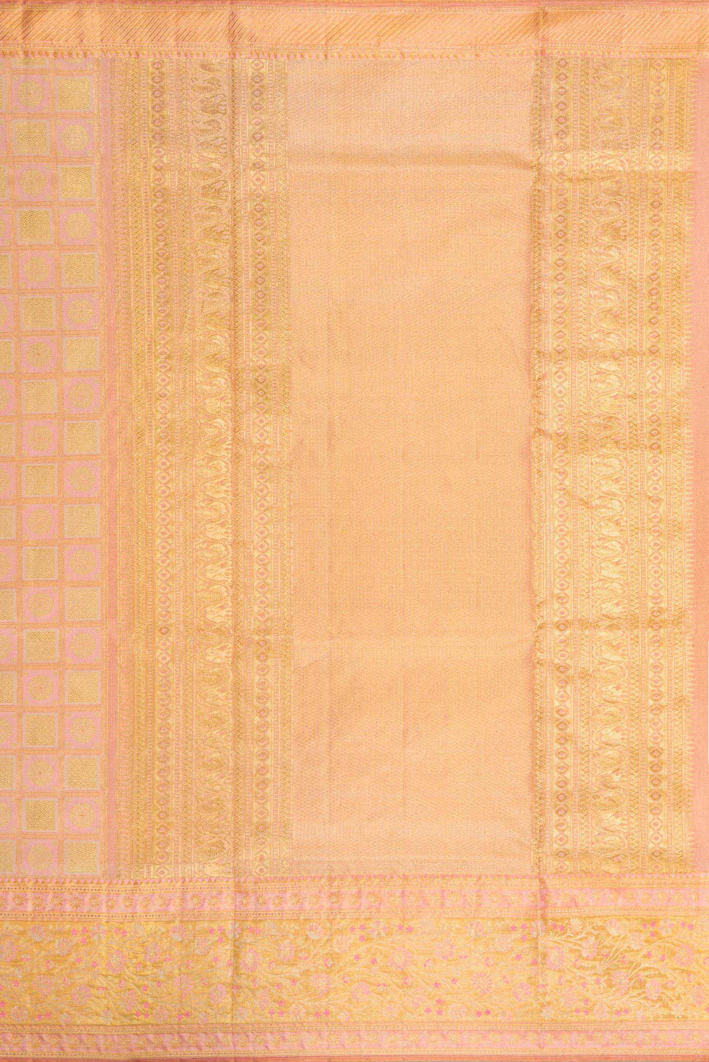 Golden Peach Dual Tone Kanchipuram Tissue Silk Saree - Image 7